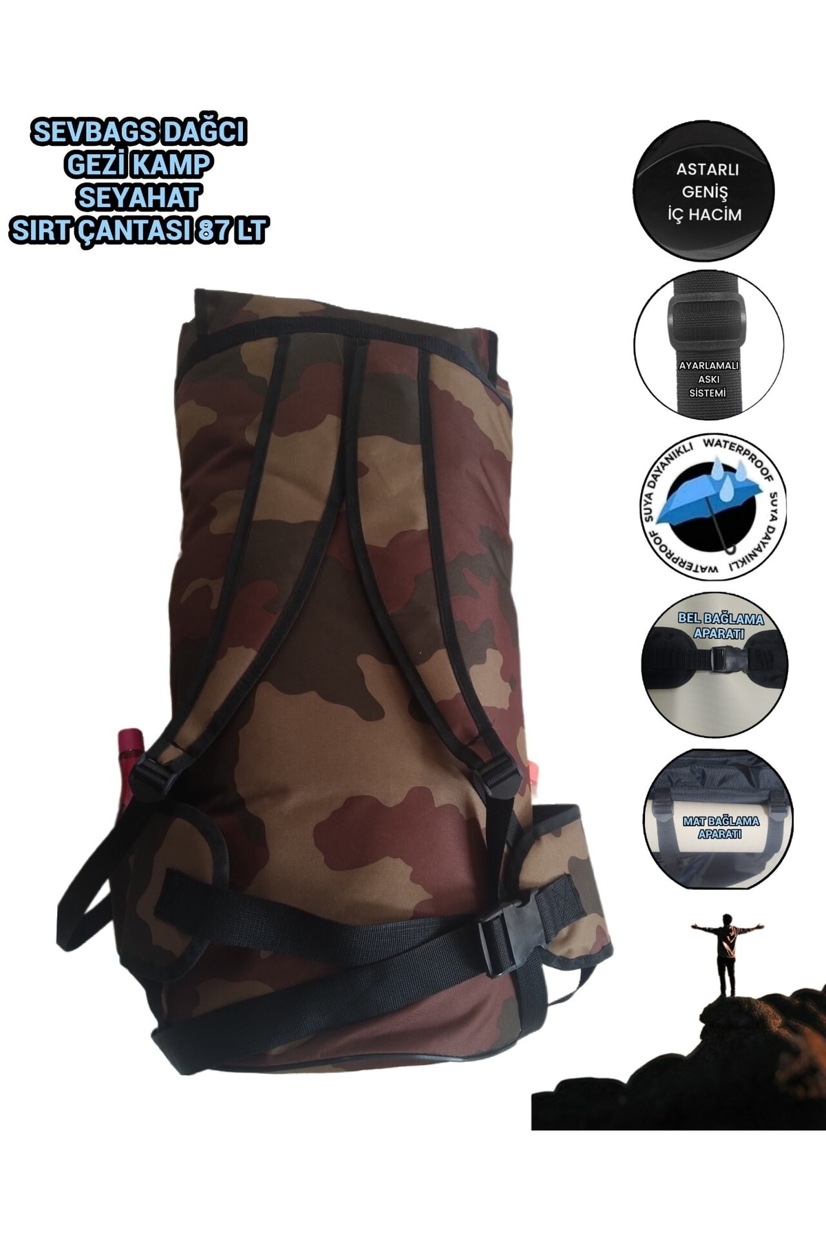 کوله پشتی زنانه قهوه ای SEVBAGS | SEVBAGAS XL SIRT اورجینال - تصویر 6