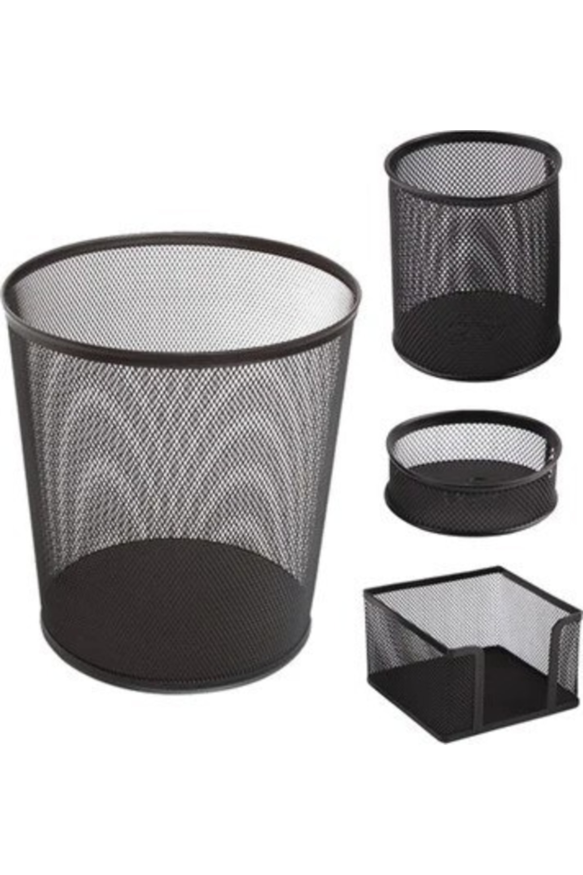 Lider & Nevada Perfore Kalemlik Ataşlık Küp Notluk Çöp Kovası Masa Seti Siyah
