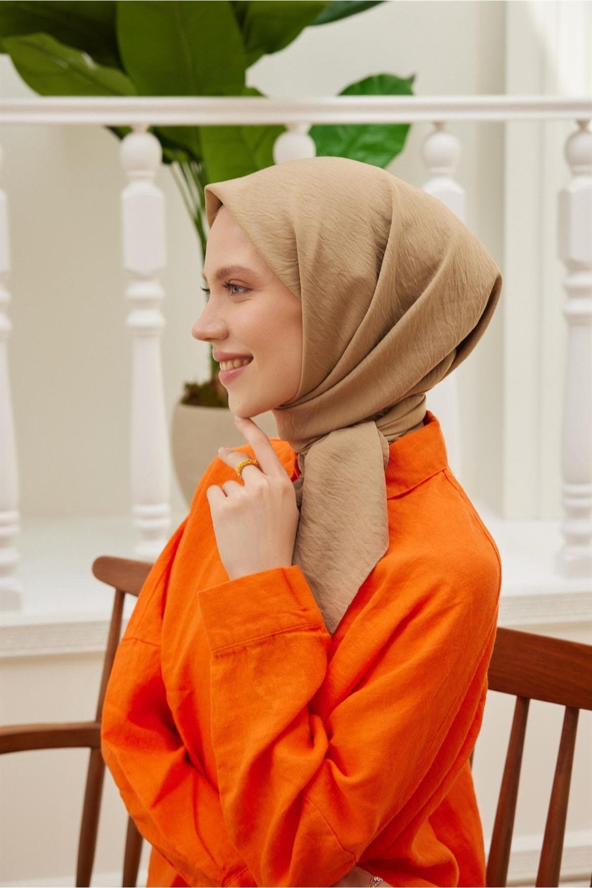 Şalland-Plain Silk Viscose Scarf Series Latte 2
