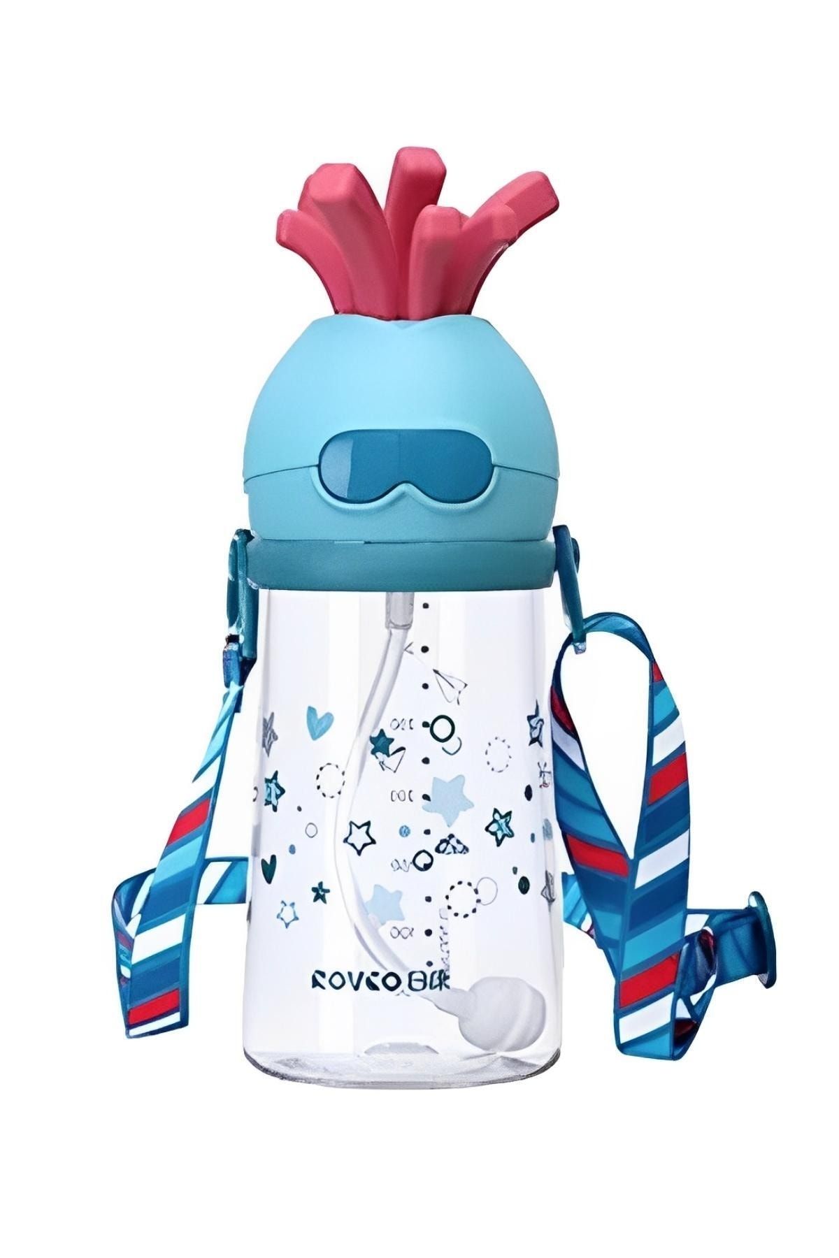 Rovco-320ml Fun Patterned Smart Straw with Straw and Strap Tritan Water Bottle 1