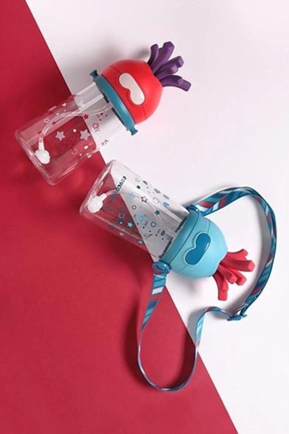 Rovco-320ml Fun Patterned Smart Straw with Straw and Strap Tritan Water Bottle 4