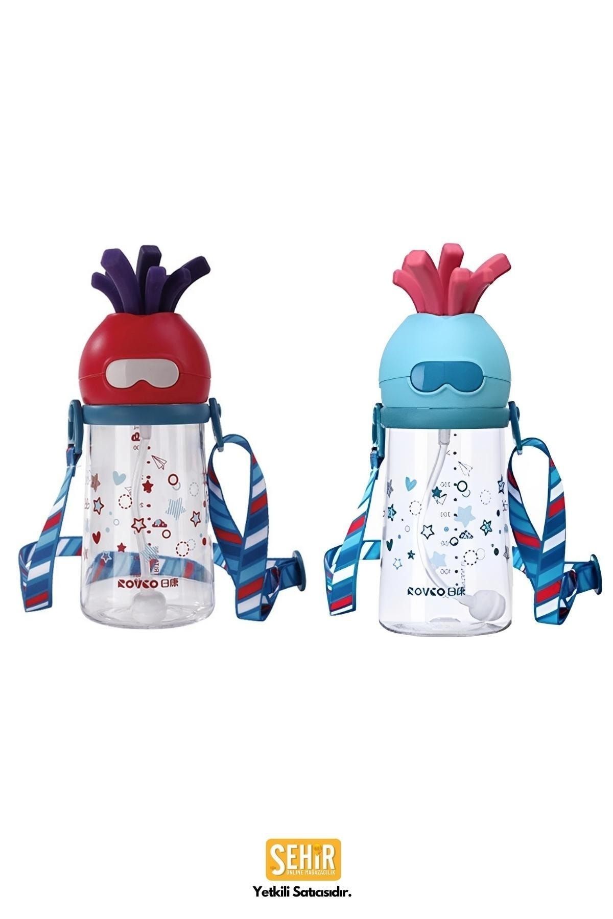 Rovco-320ml Fun Patterned Smart Straw with Straw and Strap Tritan Water Bottle 5
