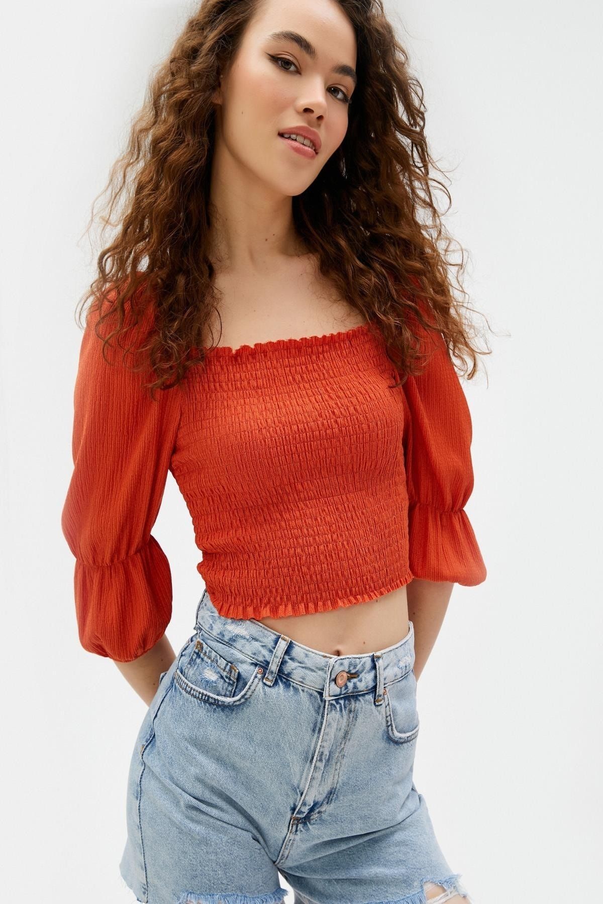Koton T-Shirt Orange Figurbetont
