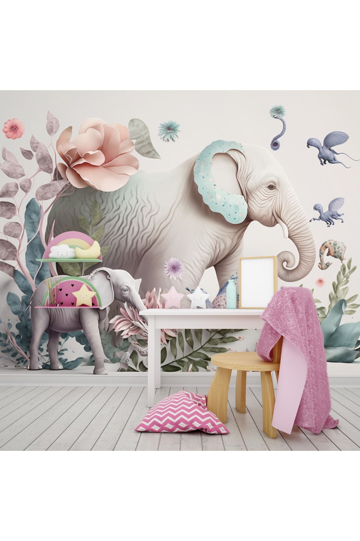 Dekoros-Cute Elephants Watercolor Children's Room Wallpaper Single Piece 4