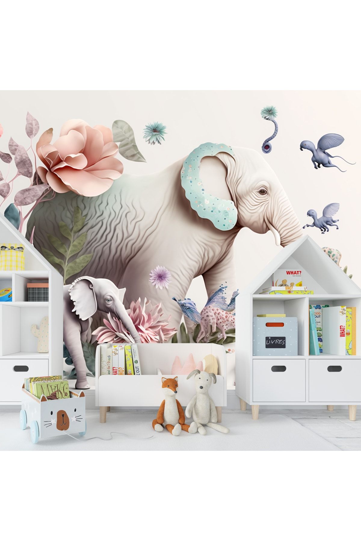 Dekoros-Cute Elephants Watercolor Children's Room Wallpaper Single Piece 5
