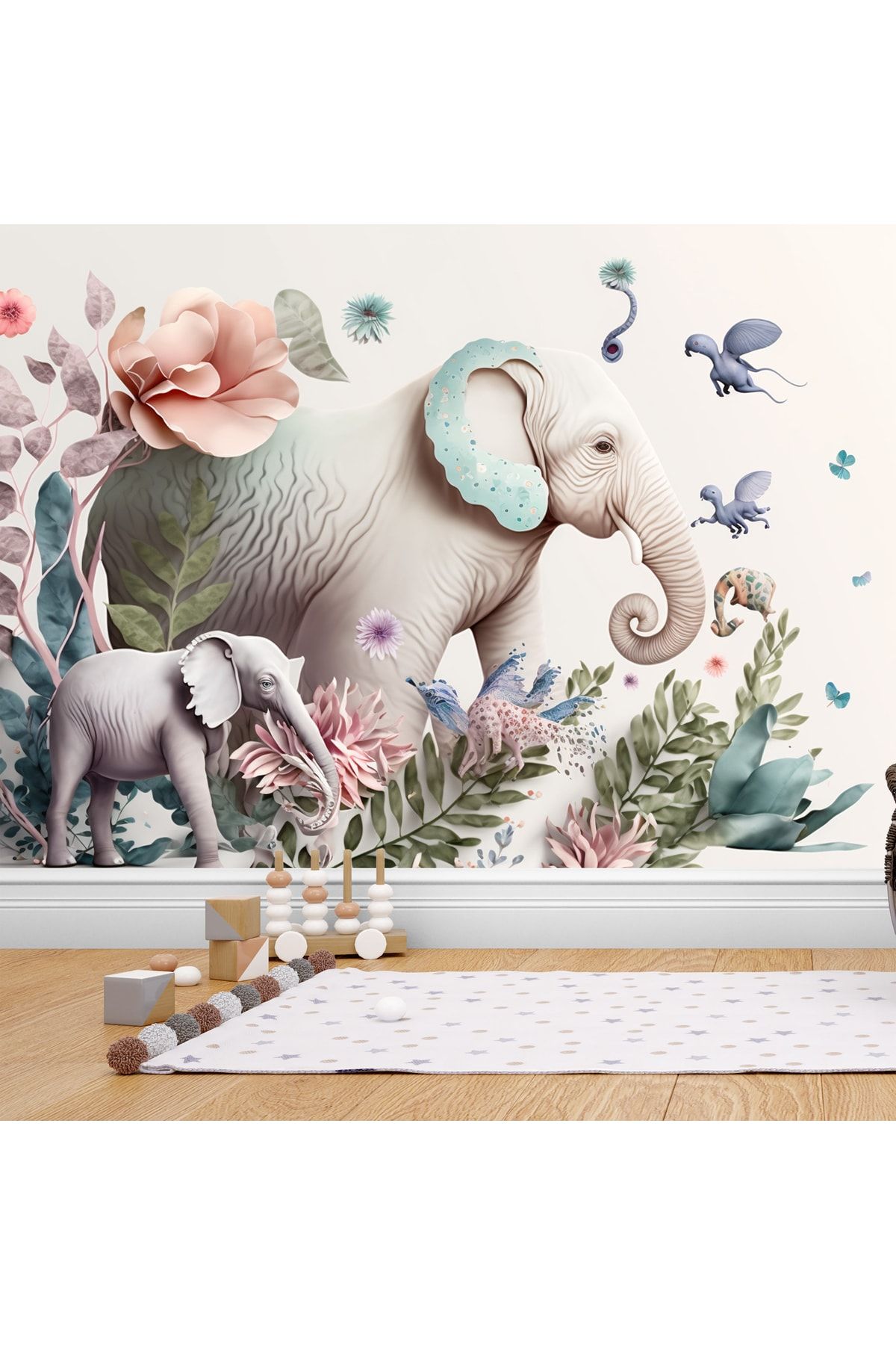 Dekoros-Cute Elephants Watercolor Children's Room Wallpaper Single Piece 6