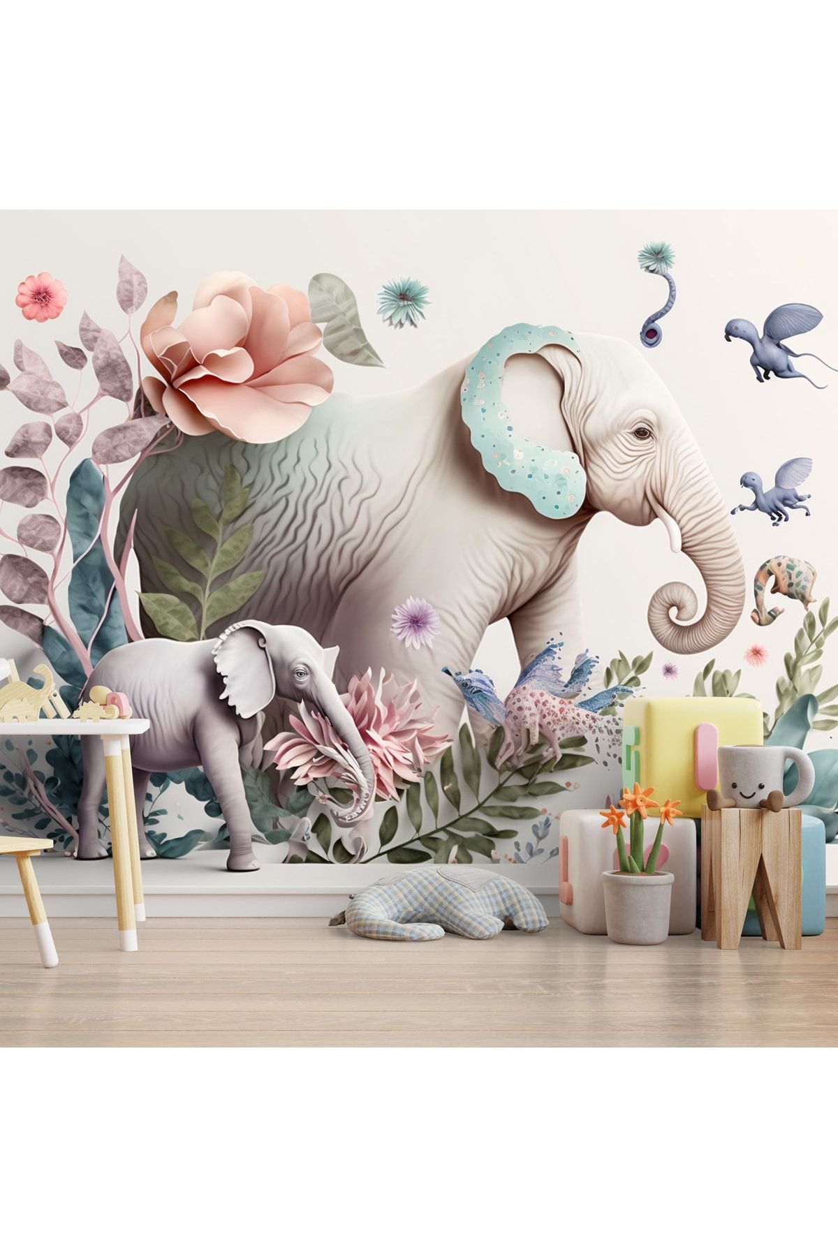Dekoros-Cute Elephants Watercolor Children's Room Wallpaper Single Piece 7