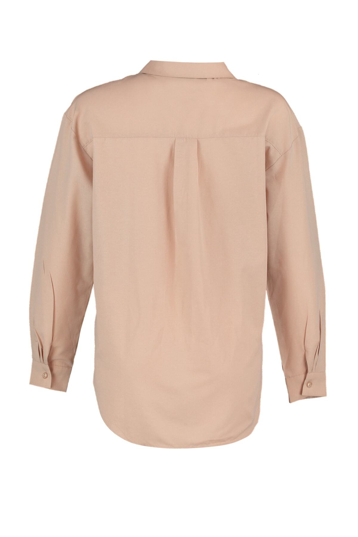 Trendyolmilla  Vizon Loose Fit Pamuklu Dokuma Gömlek TWOAW20GO0107 - Görsel 9