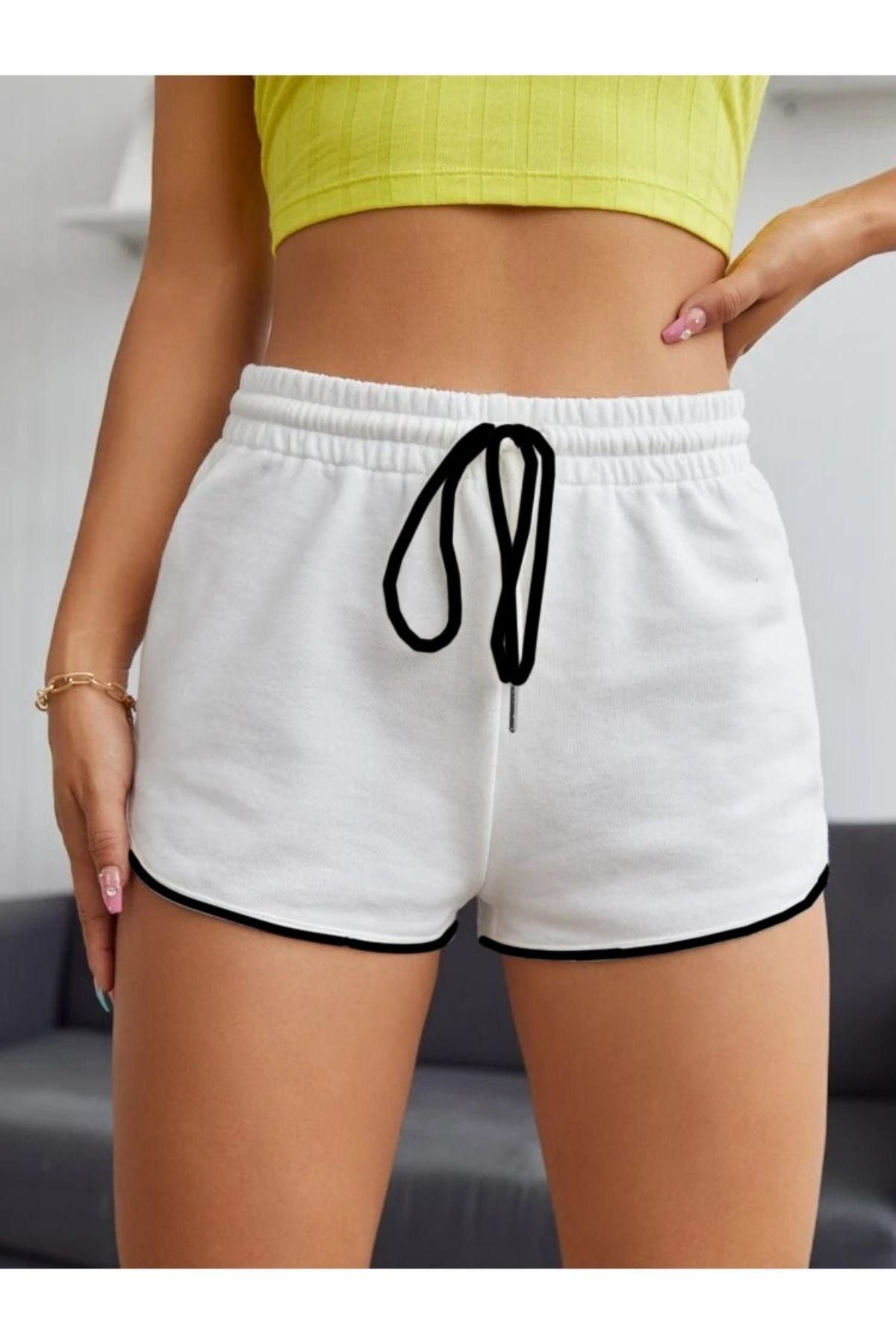 ORLONTEX-Women's White Piping Detailed Mini Shorts 3