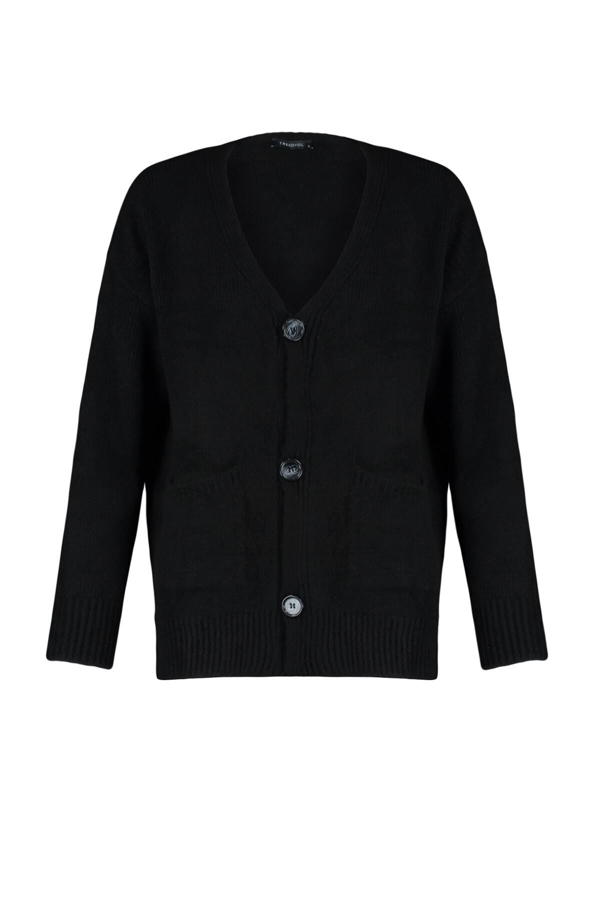 Trendyolmilla  Siyah Basic Yumuşak Dokulu Triko Hırka TWOAW20HI0213 - Görsel 6