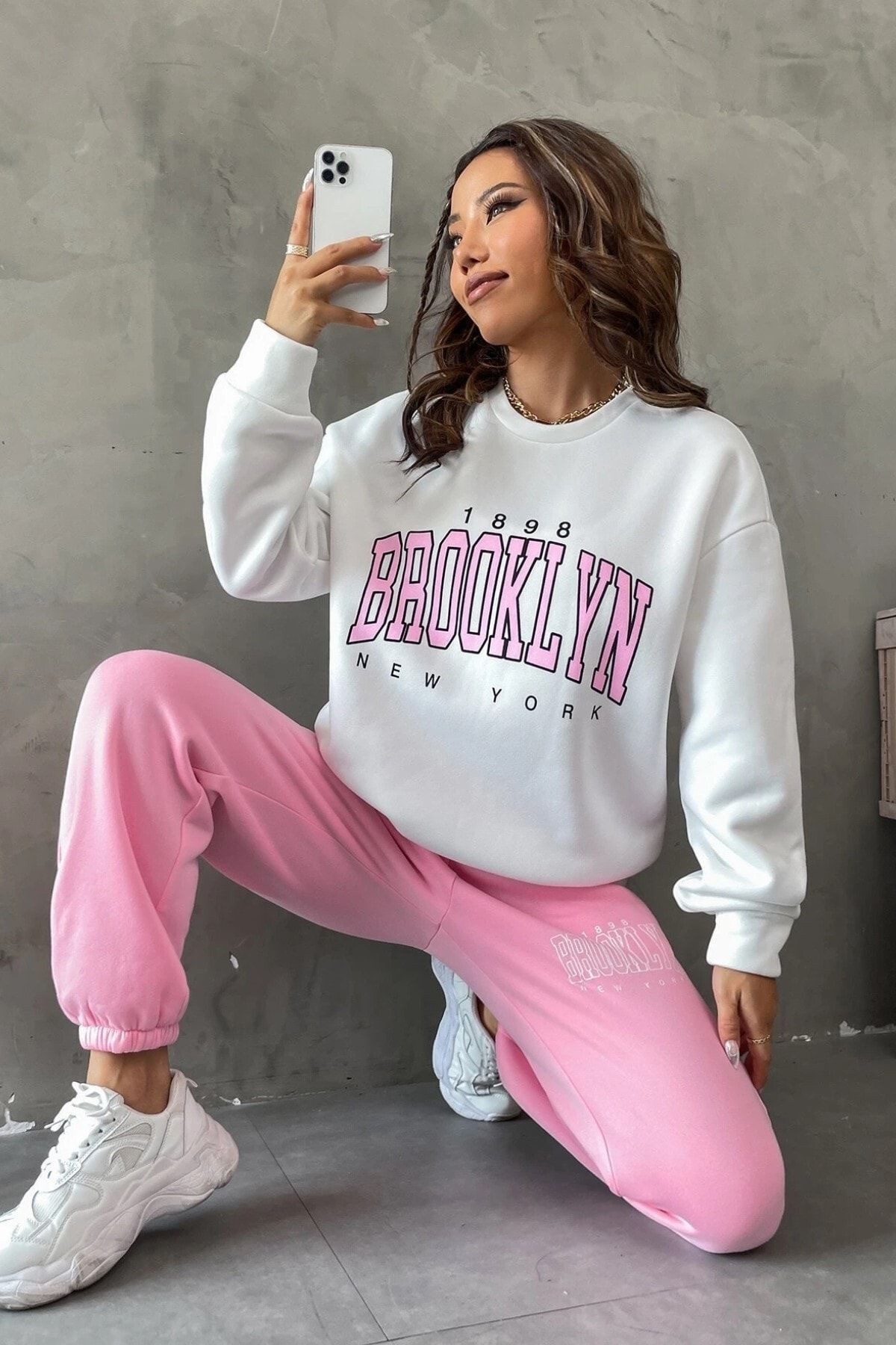 White and sales pink tracksuit