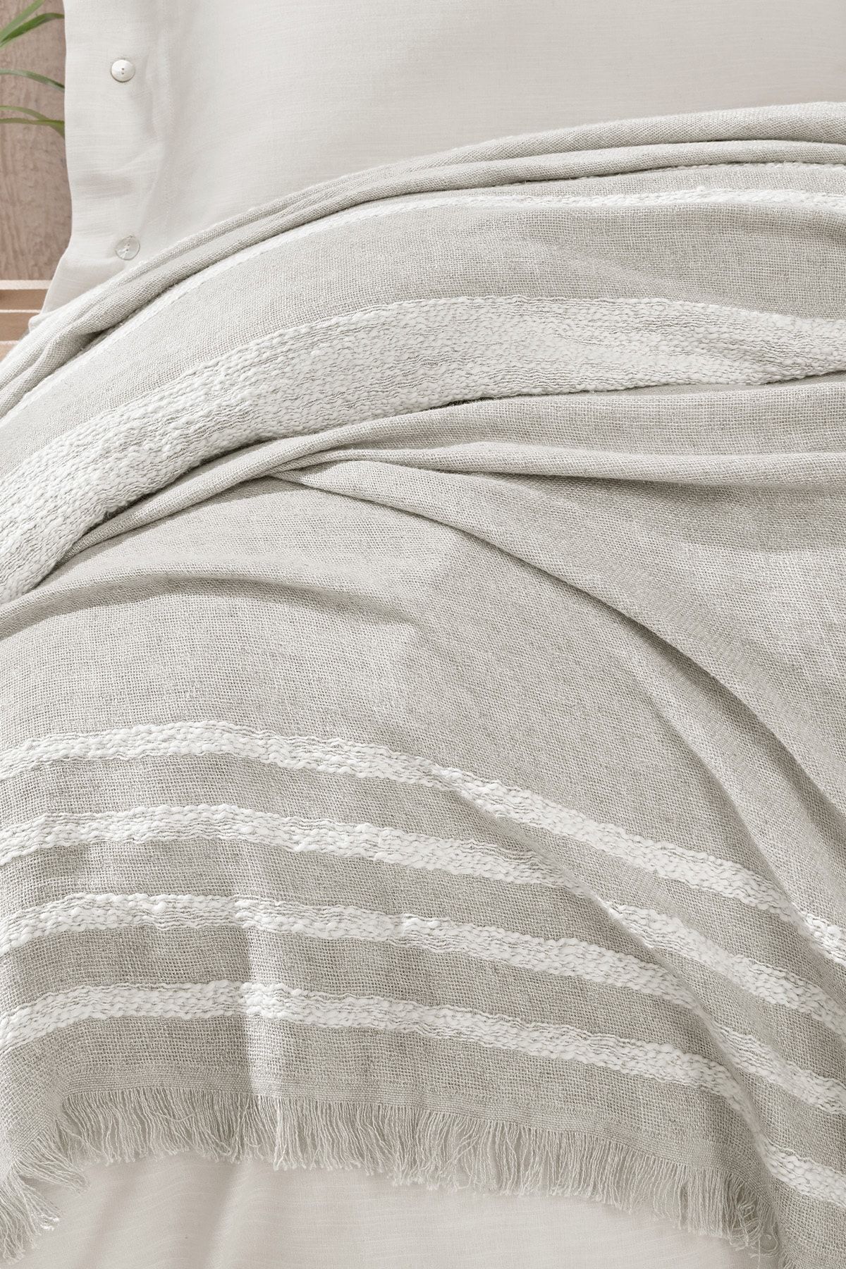 Yataş-Beige Theo Double Linen Bedspread 2