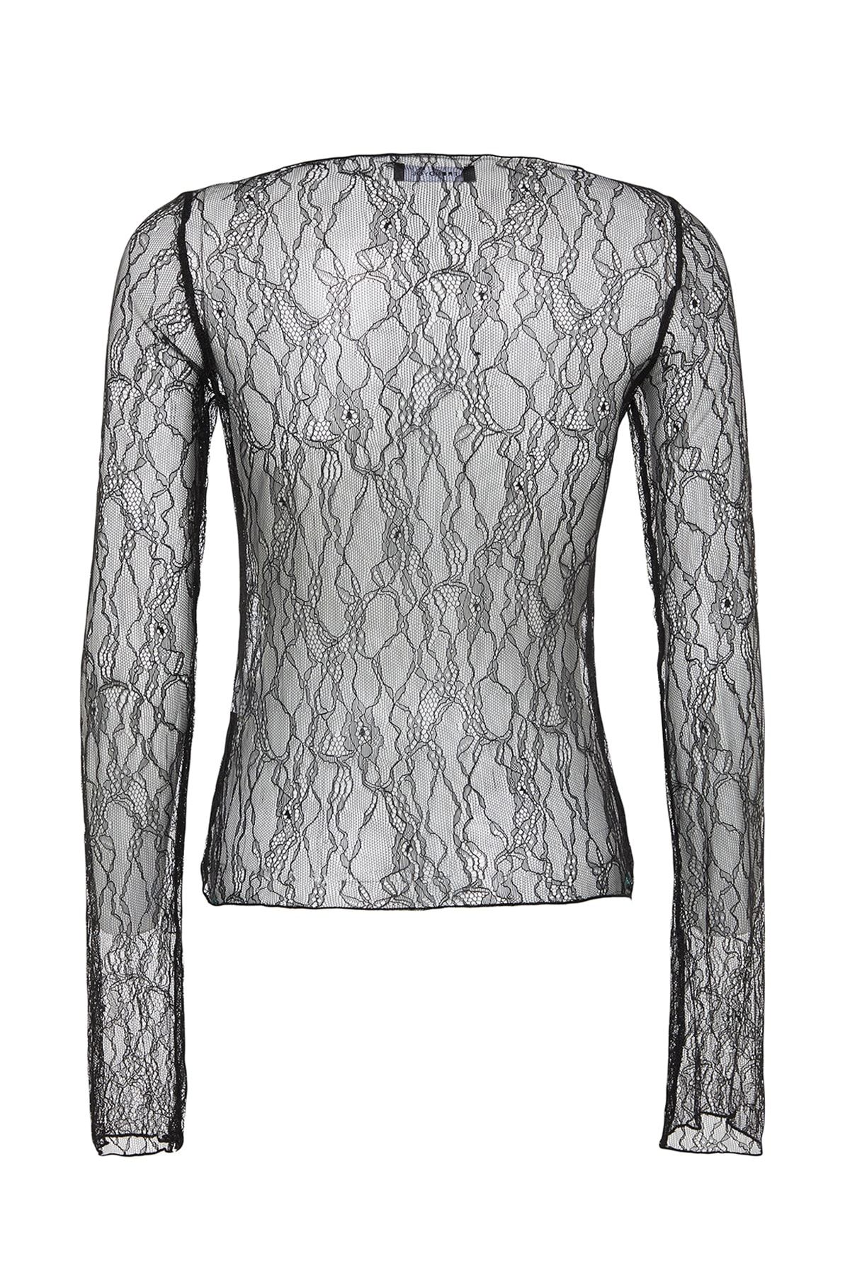Trendyol Collection-Schwarze Stretch-Strickbluse mit normaler Passform und U-Boot-Ausschnitt aus Spitze TWOSS23BZ00795 8
