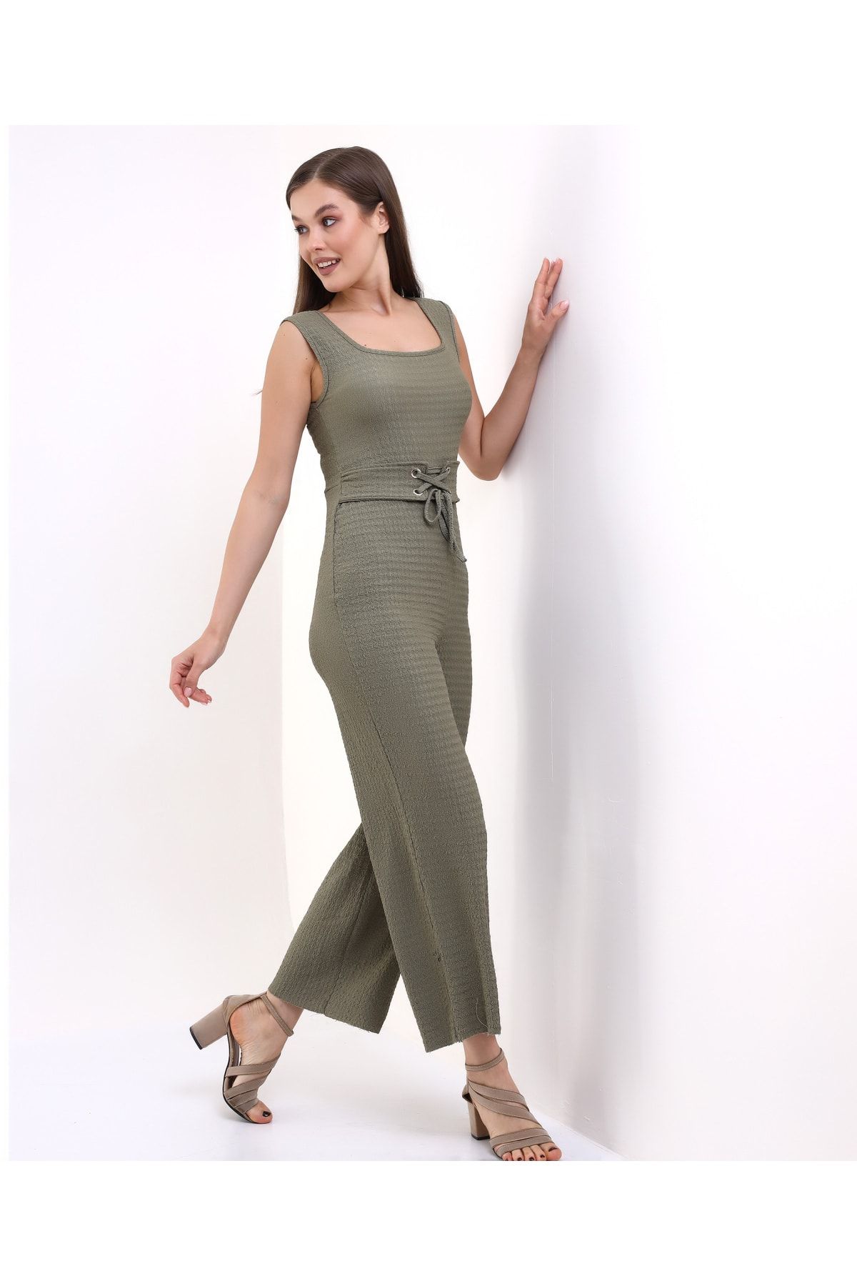 Fiftyone Wear Women s Summer Khaki Color Eyelet Wrap Jumpsuit