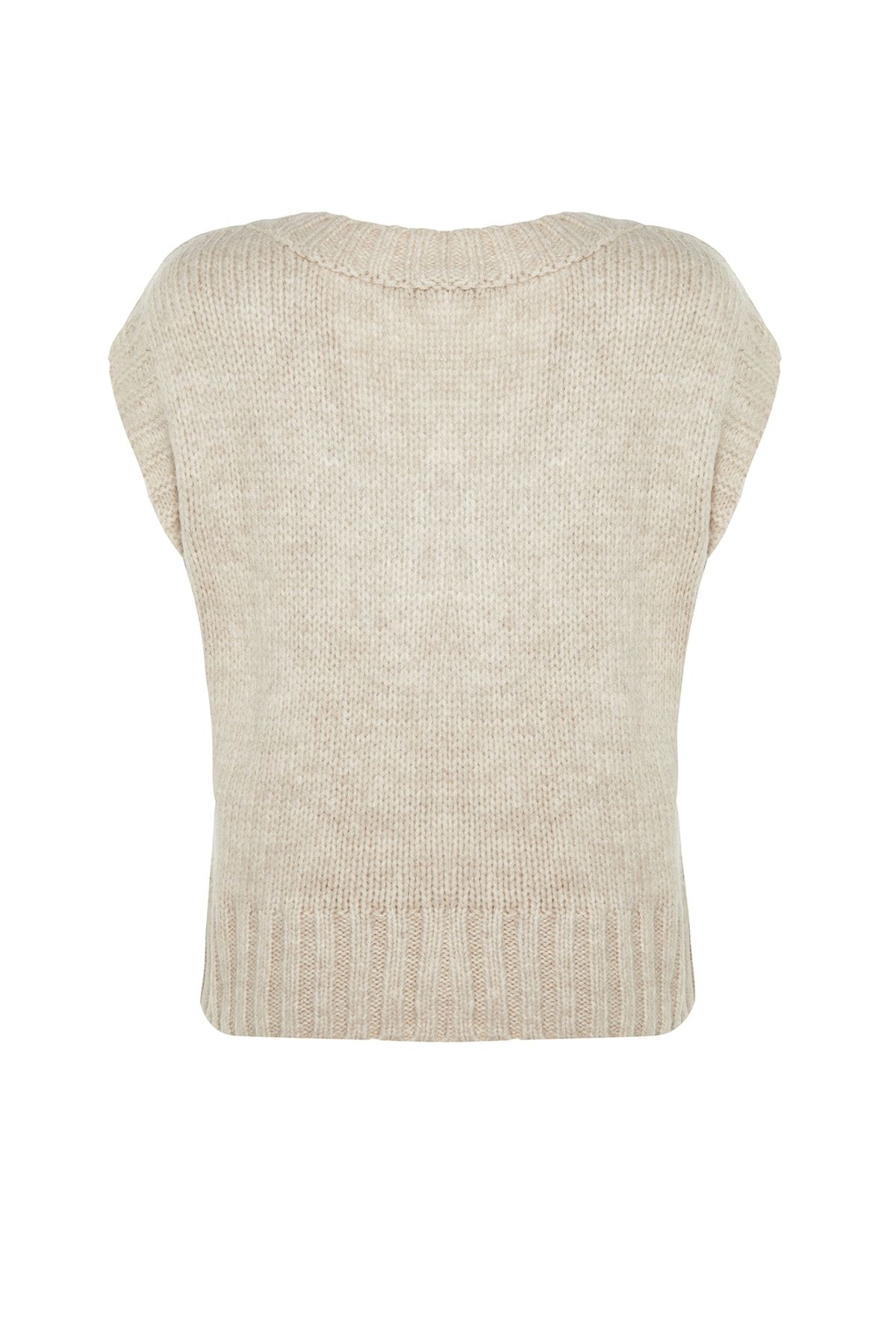 Trendyol Collection-Miękki, teksturowany, beżowy, krótki sweter z dzianiny - Twoaw23Sv00149 8