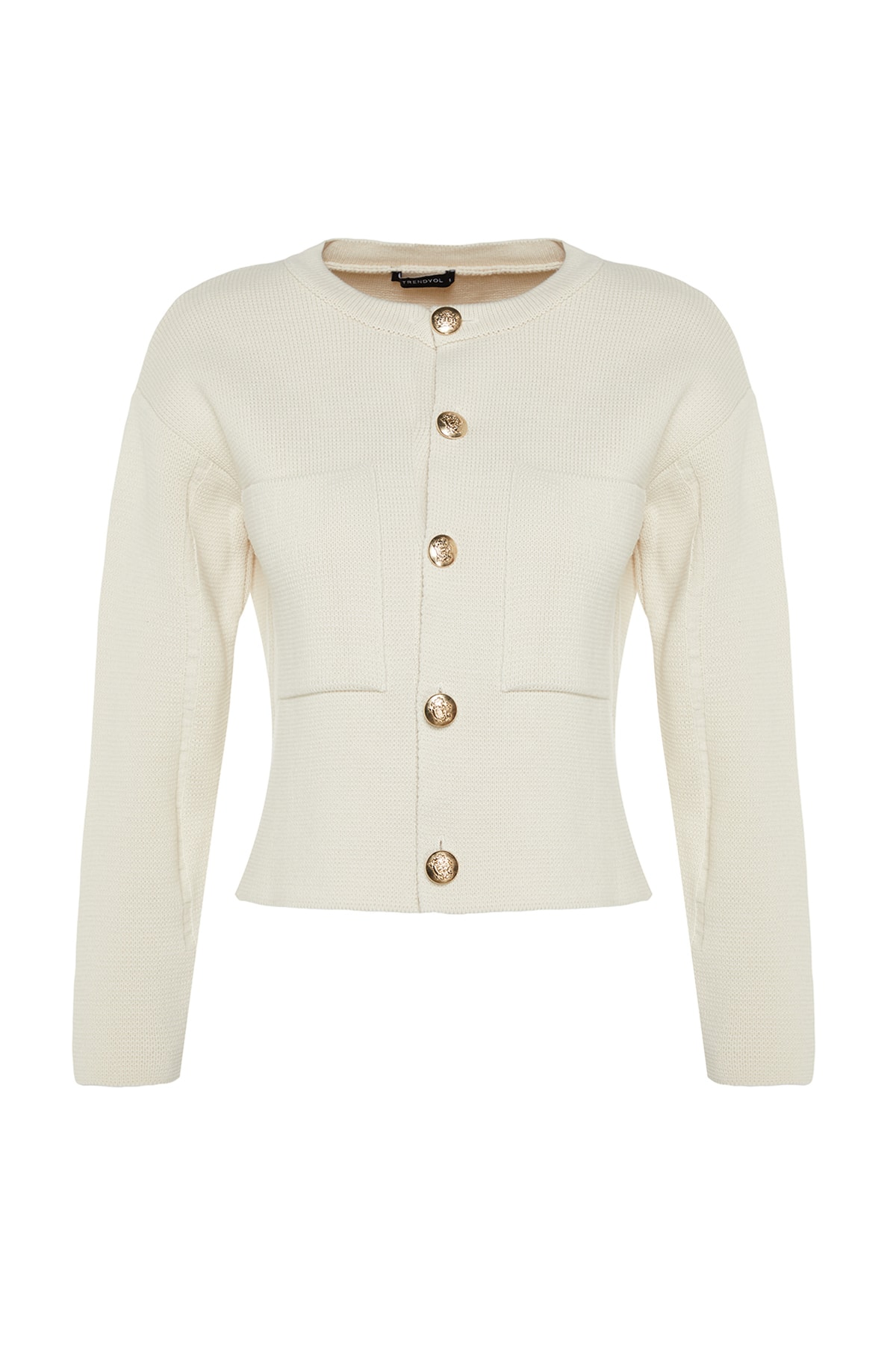 Trendyolmilla  Ekru Düğme Detaylı Ceket Görünümlü Triko Hırka TWOAW24HI00023 - Görsel 6