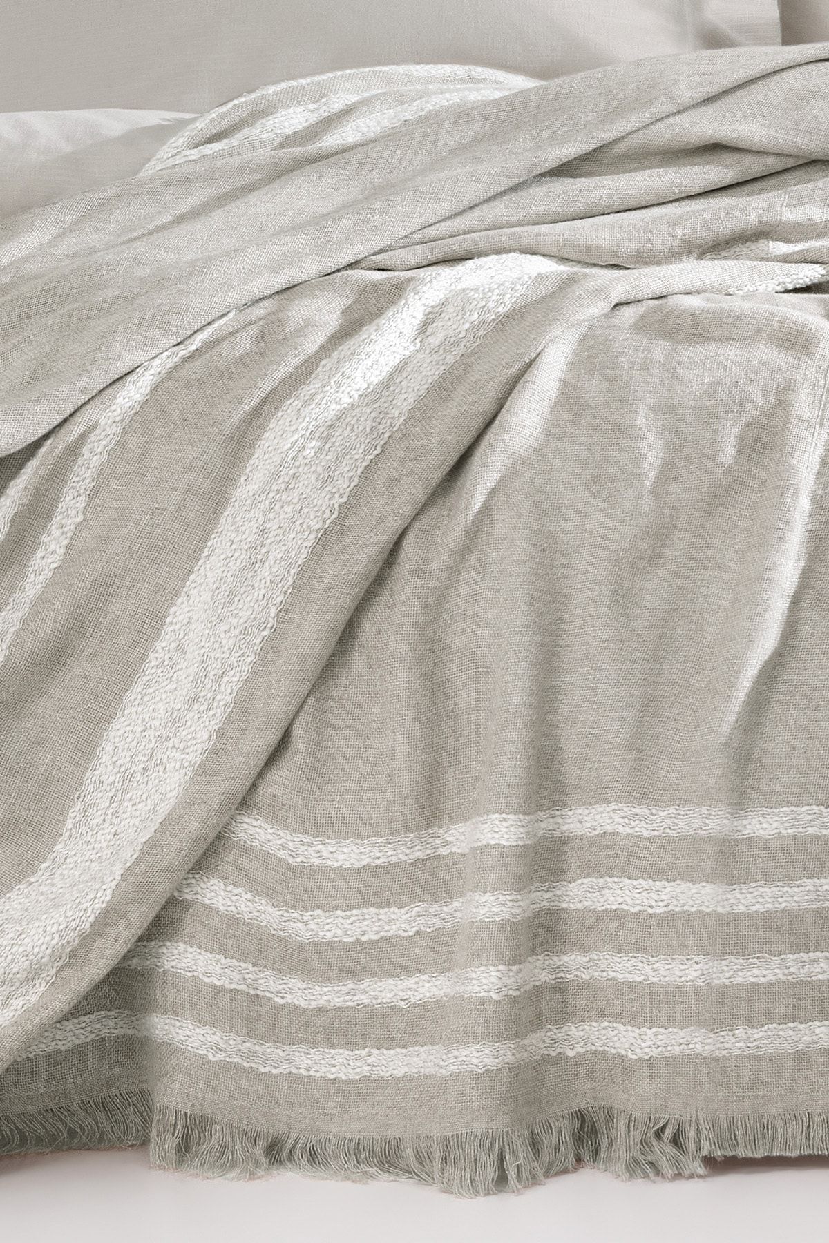 Yataş-Beige Theo Double Linen Bedspread 3