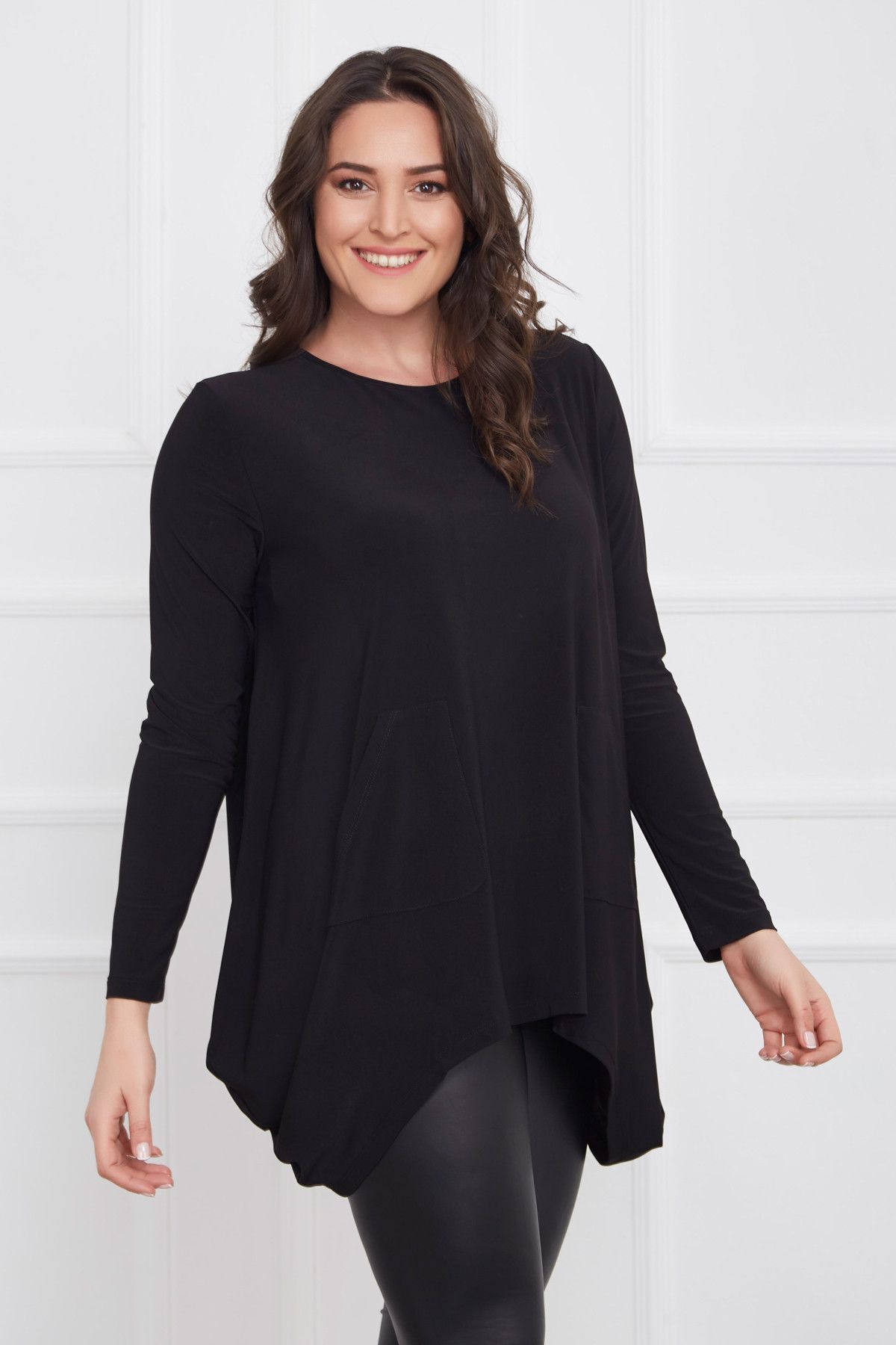 Laranor-Women's Black Pocket Detailed Baggy Cut Blouse 17LB9012 5