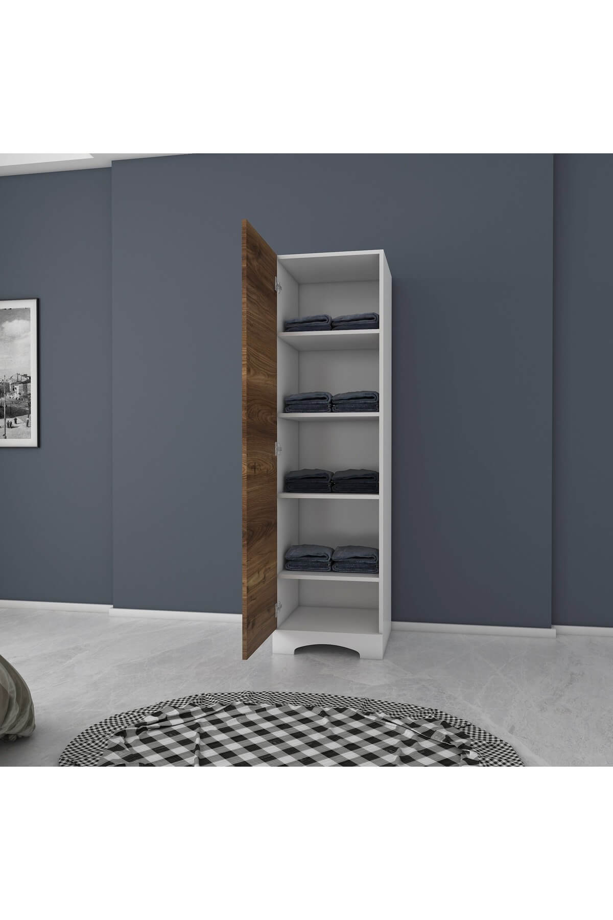 Rani Mobilya F4 Geniş Gardırop Elbise Dolabı Tek Kapılı 5 Raflı Beyaz