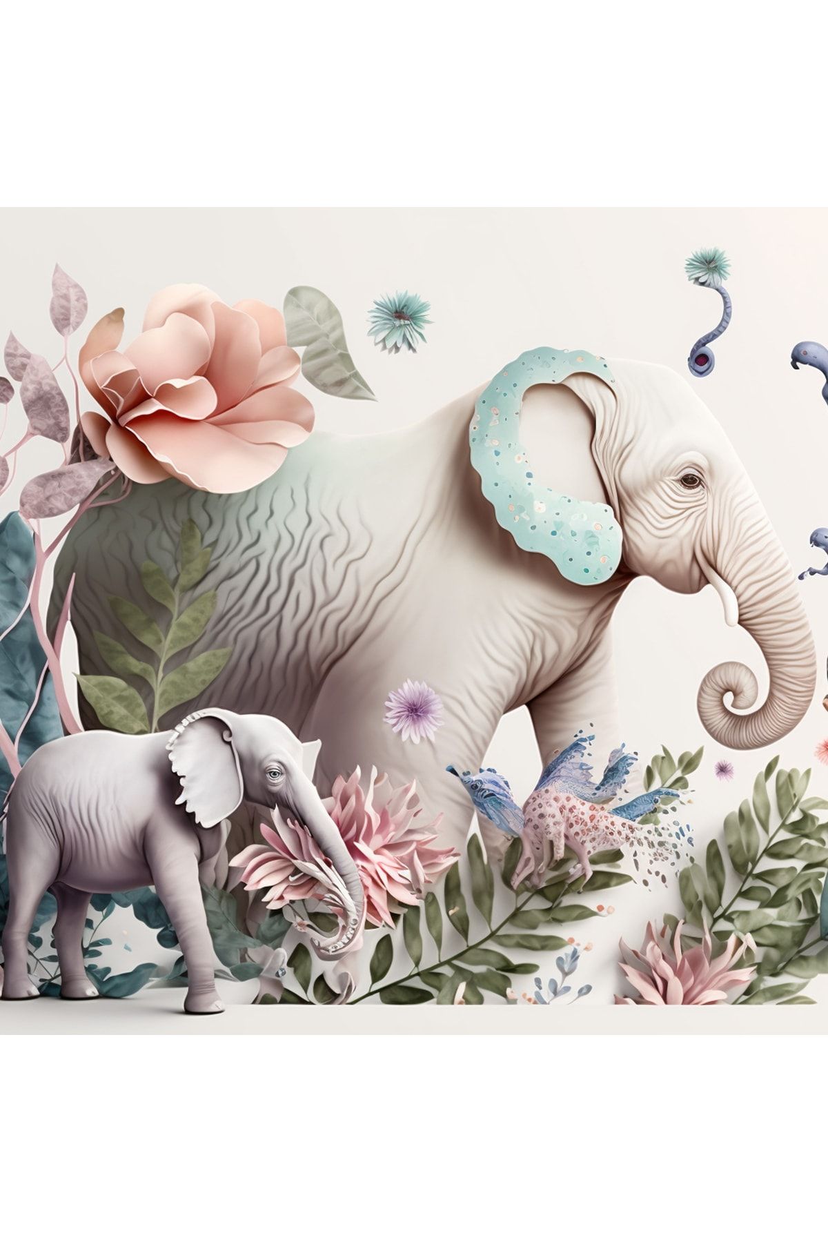 Dekoros-Cute Elephants Watercolor Children's Room Wallpaper Single Piece 2