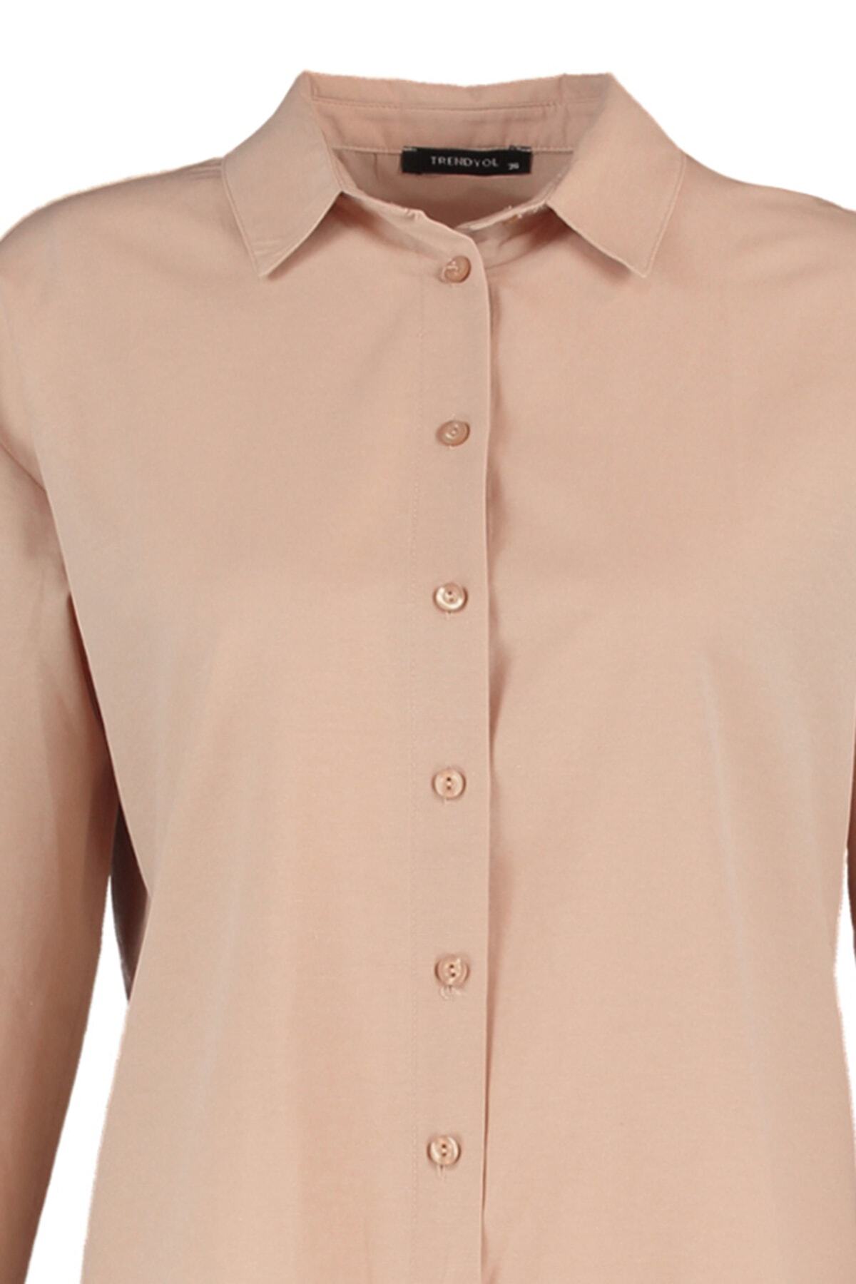 Trendyolmilla  Vizon Loose Fit Pamuklu Dokuma Gömlek TWOAW20GO0107 - Görsel 8