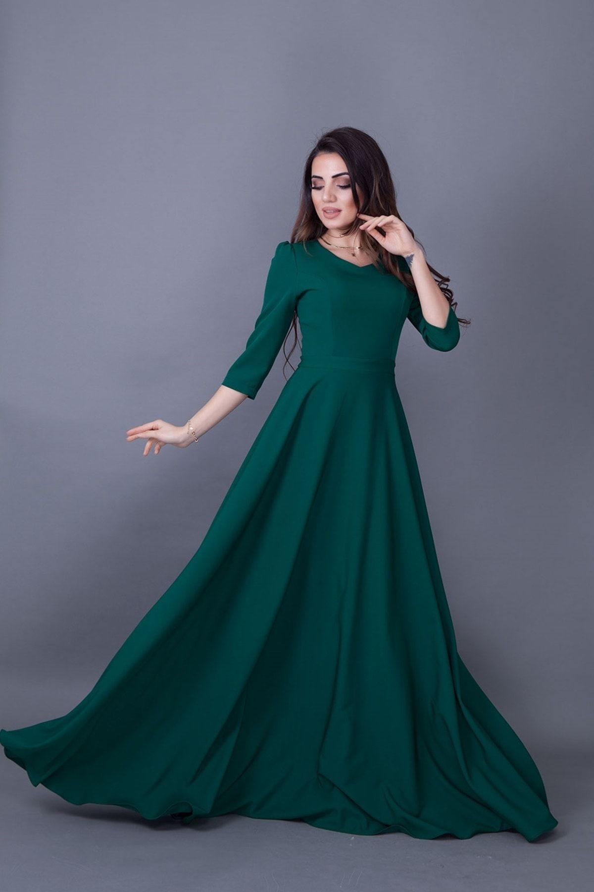 Dark green long dress with sleeves online