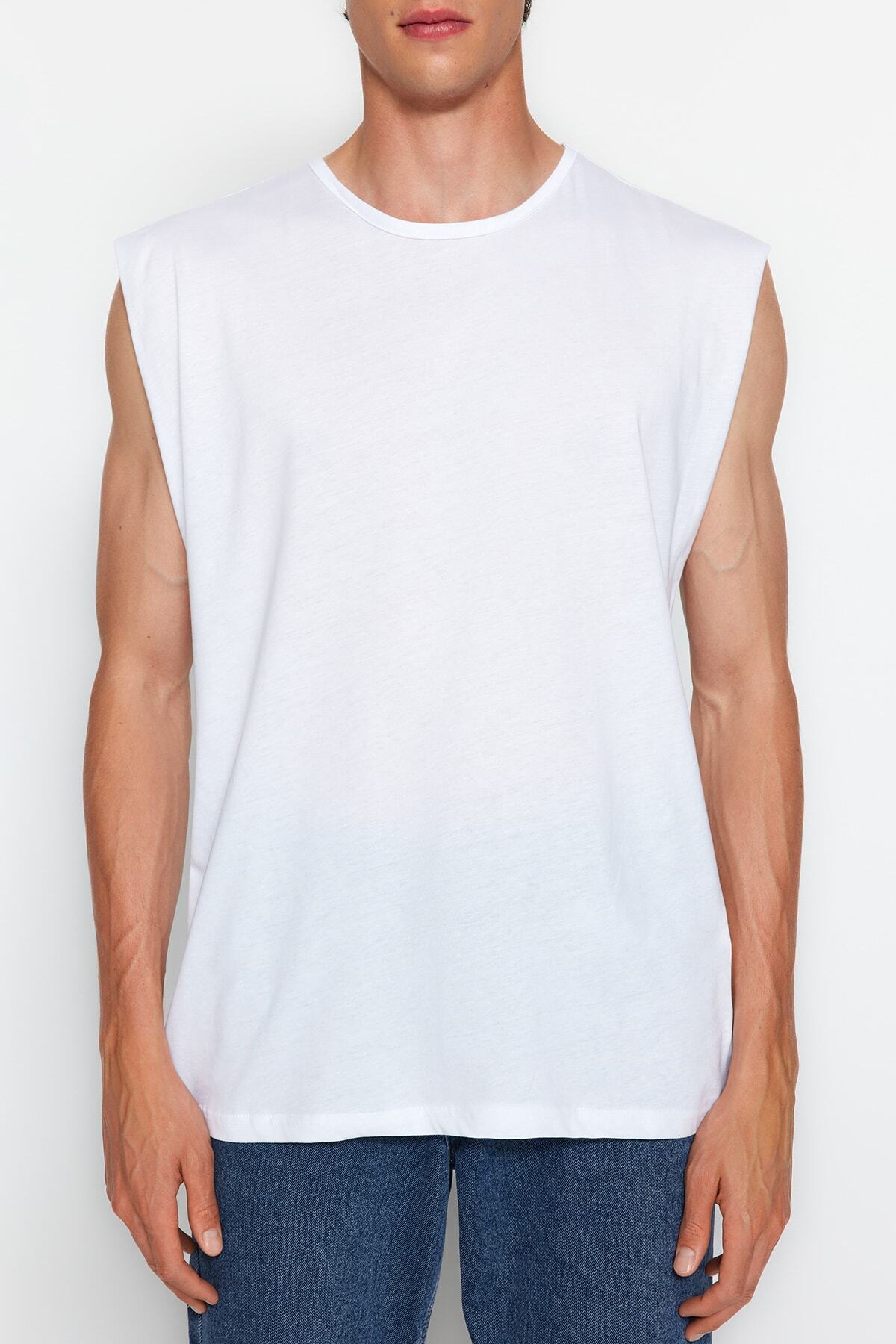 Trendyol Collection-White Regular Cut Sleeveless Tank Top - 100% Cotton Tmnss20Al0067 2