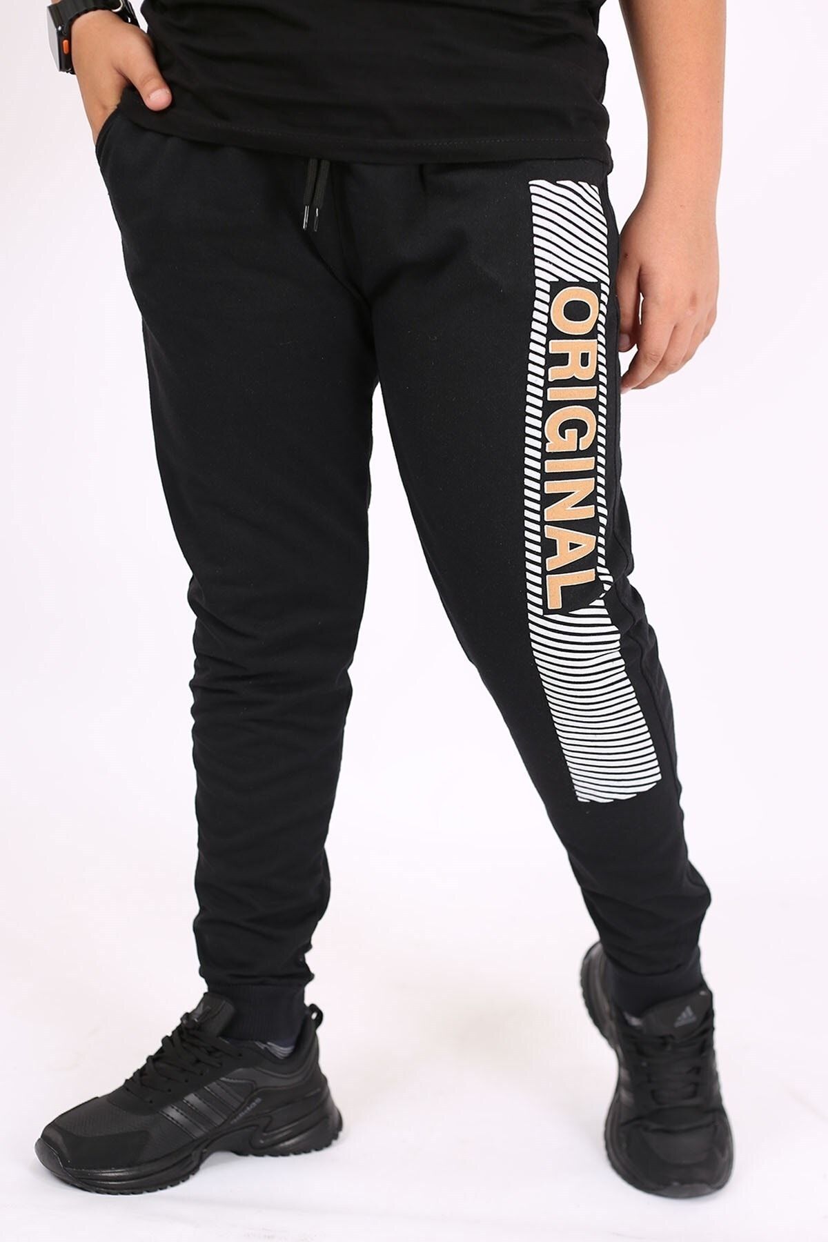 Çiggo Kids-Pantaloni de trening pentru băieți, doi imprimați în relief și un negru, drepti, din 3 piese 4