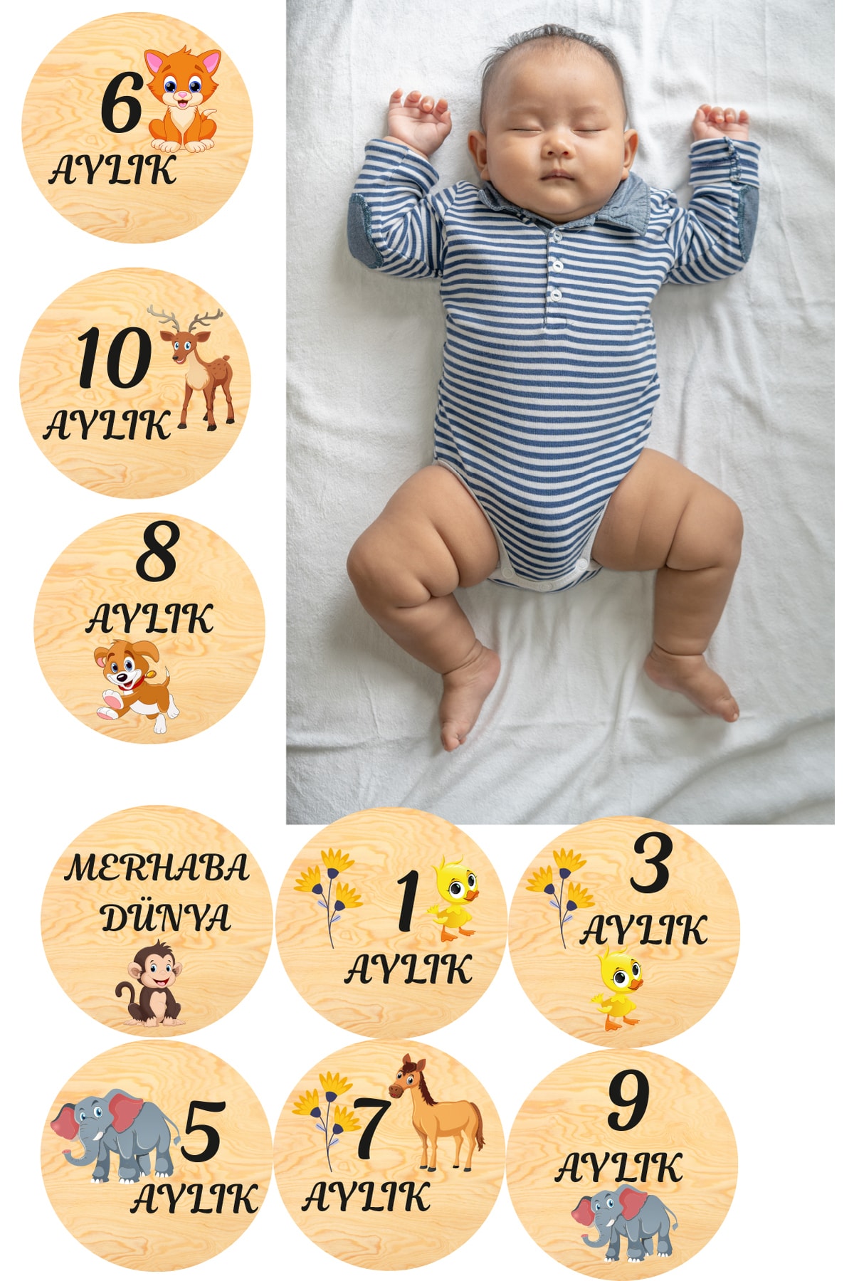 Genel Markalar Aylık Bebek Kartları Safari Fotoğraf Çekimi Plak Seti Bebek Ay Kartları Seti fotoğrafı 3 (önizleme)