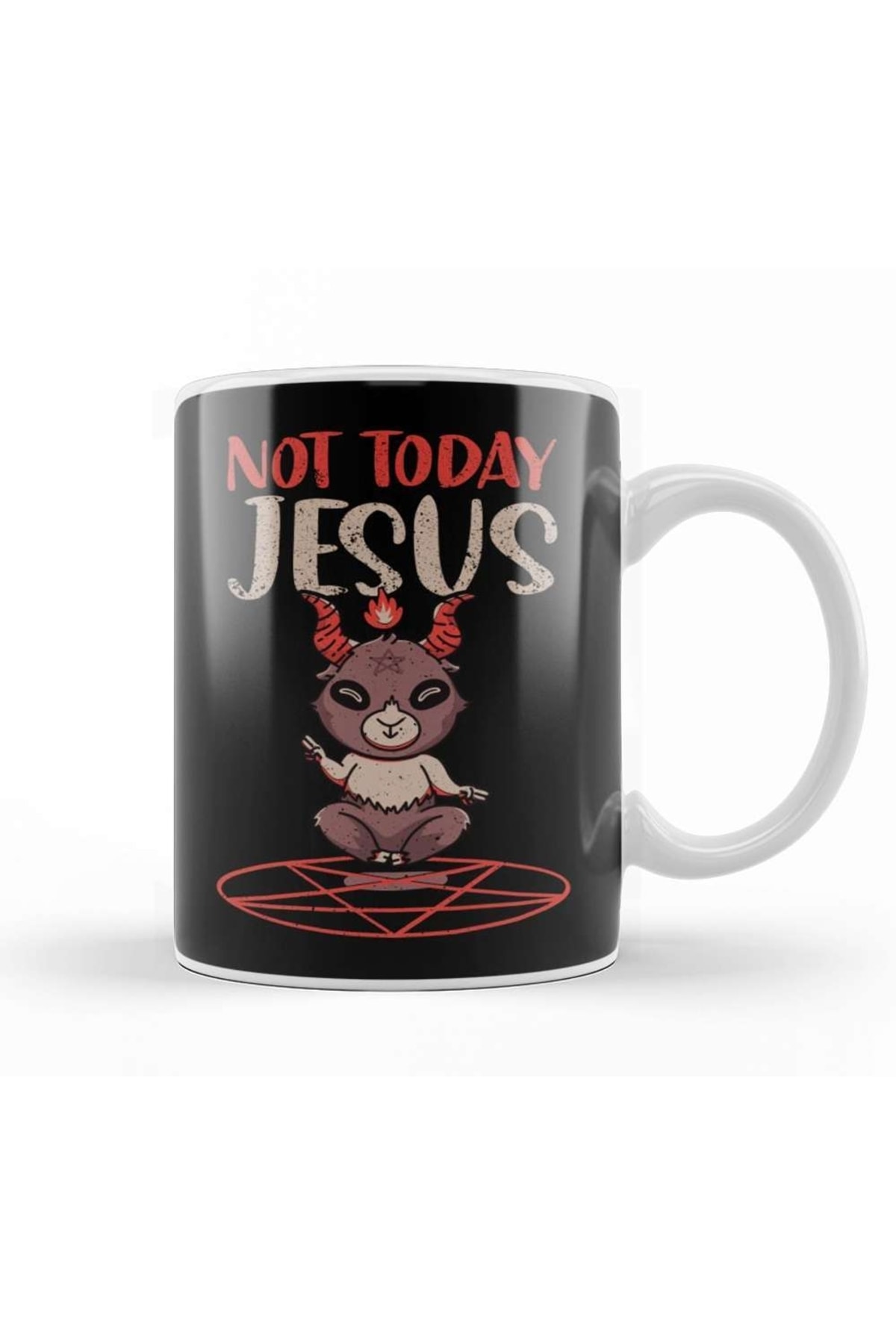 Satanism Baphomet Goat Pentagram Not Today Jesus 01 Mug Porcelain