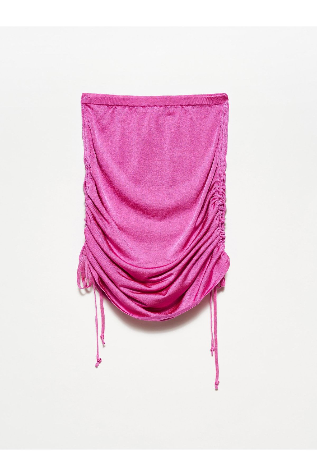 Dilvin-80107 – Seitlich geraffter Strickrock - Fuchsie 2