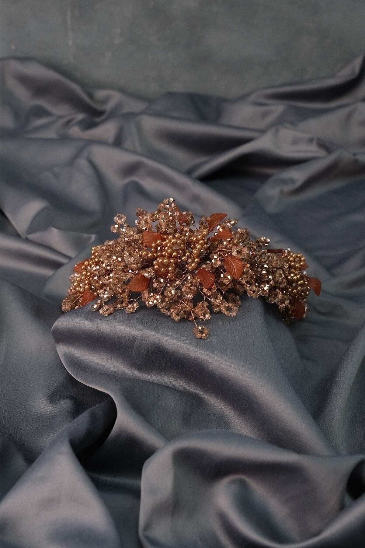 Bride Aksesuar Dünyası Accesoriu Pentru Păr De Mireasă Azra Pearl Beaded Bridal Henna Tiara Accesoriu Pentru Păr – Coroană – Tiara – Tiara Femeie -
