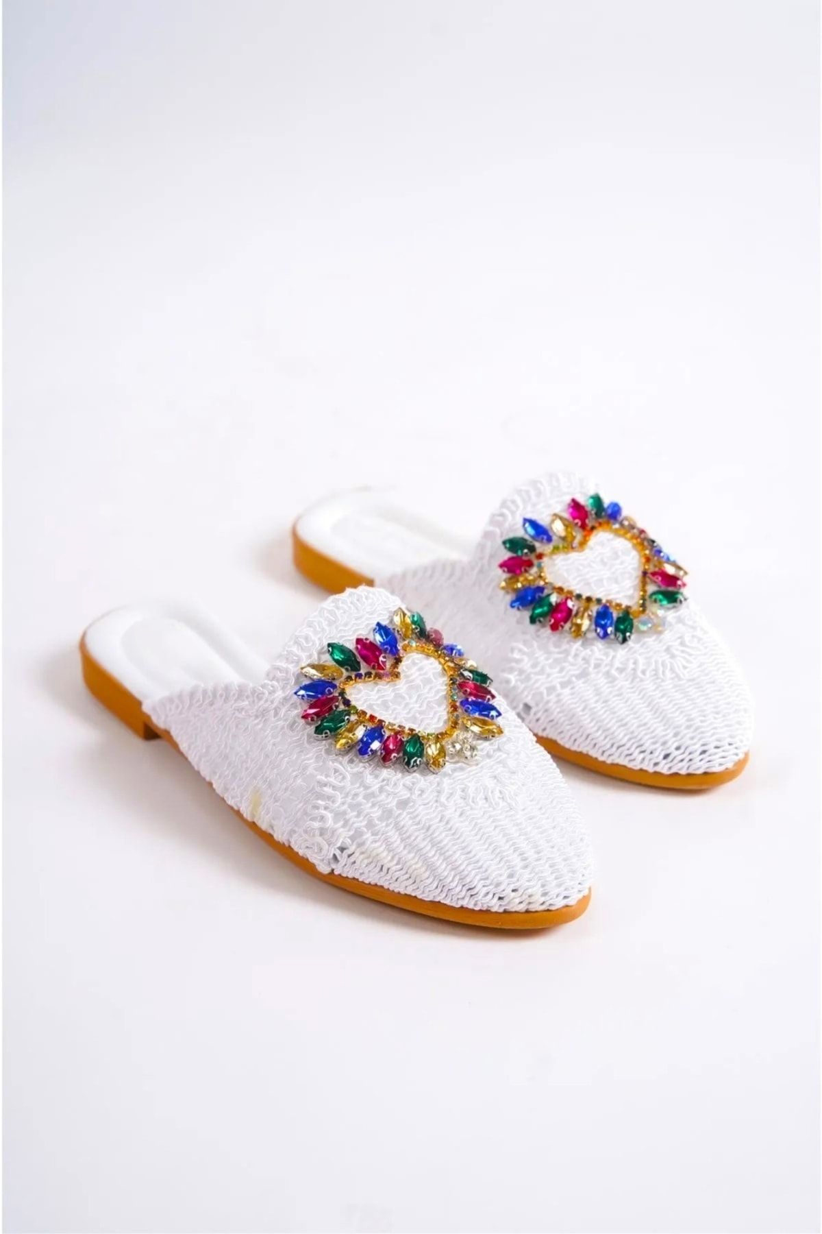 BAKGİY Papuci De Damă Din Dantelă Albă Cu Piatră Colorată Bg1163-122-0002 Femeie - 38
