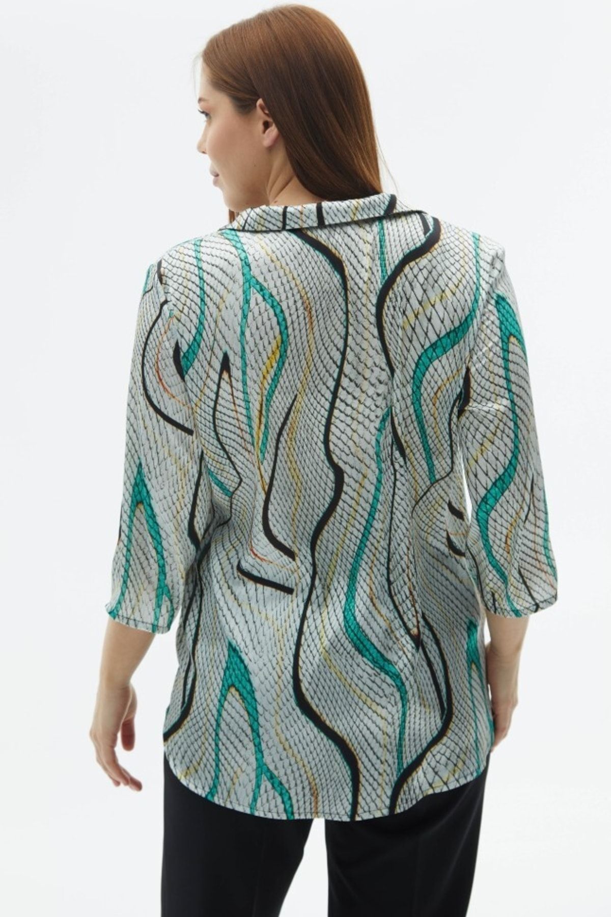 Selen Giyim-Plus Size Shirt Collar Python Pattern Blouse 4