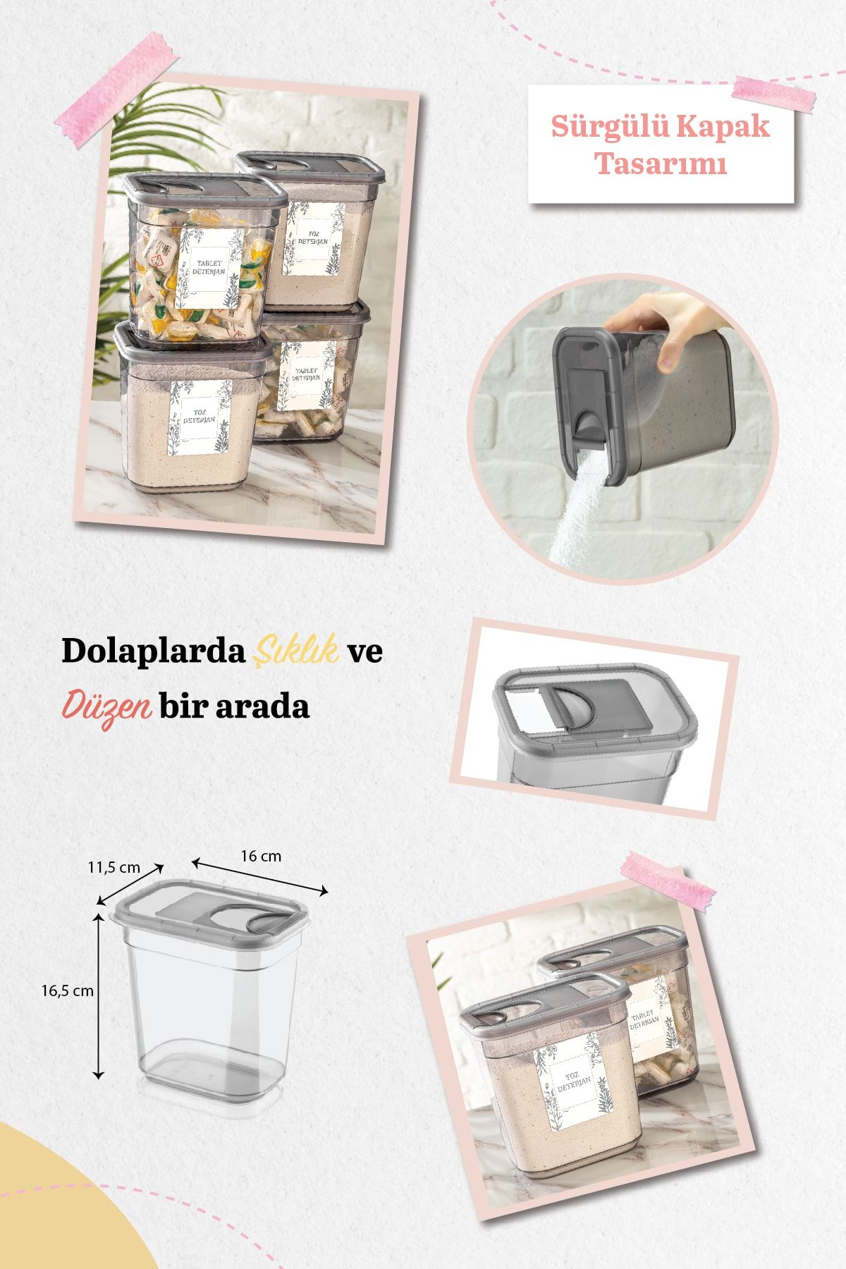 Meleni Home-4-Piece Vega Sliding Lid Labeled Tablet Detergent Storage Container - Rectangular Storage Box 4x2000ml 2