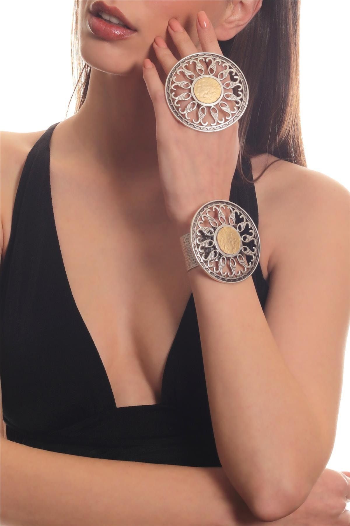 LABALABA Women s Antique Silver Matte Gold Plated Wide Band