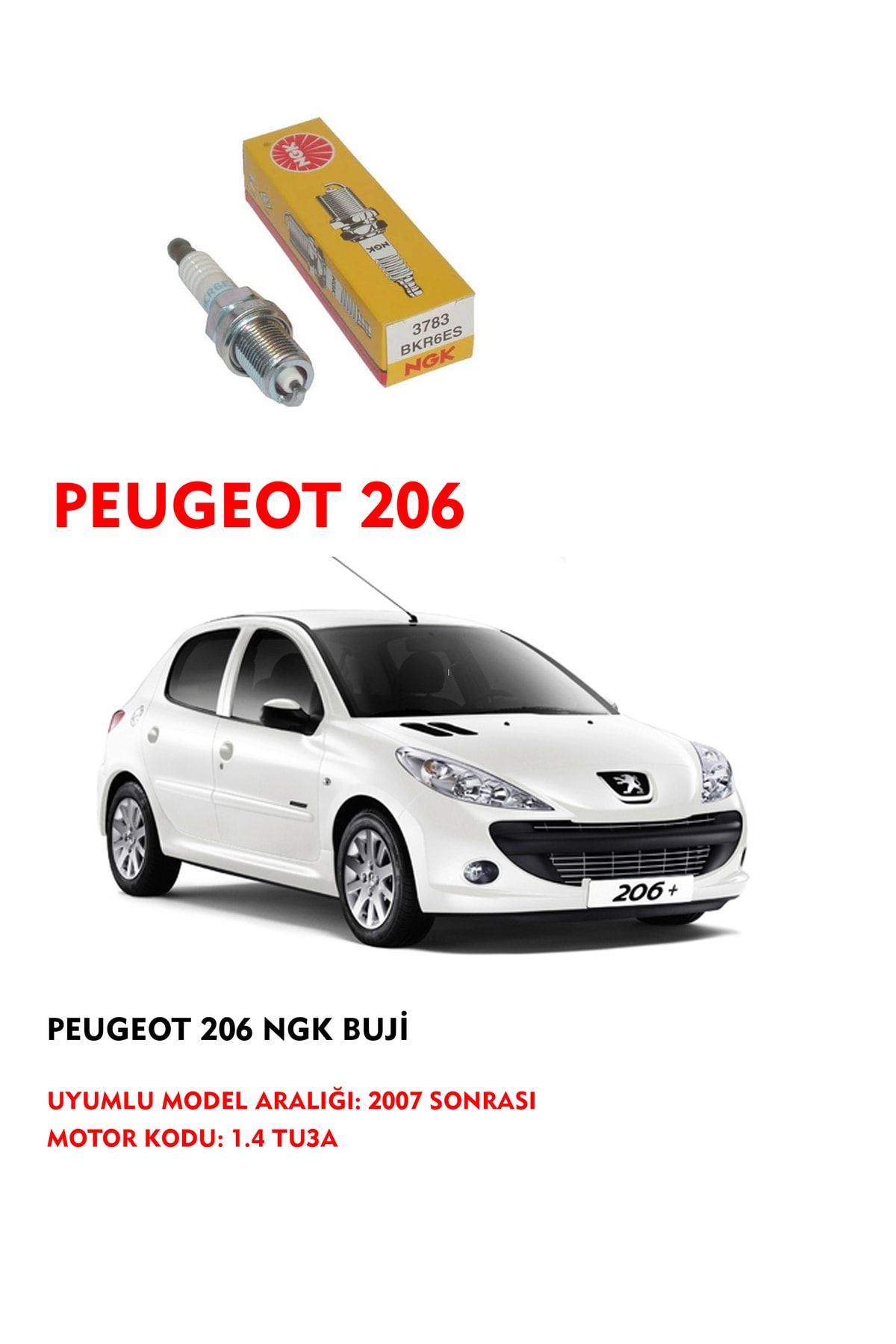 NGK-Peugeot 206 2007 Model 1.4 Tu3A Engine Original Spark Plug 1