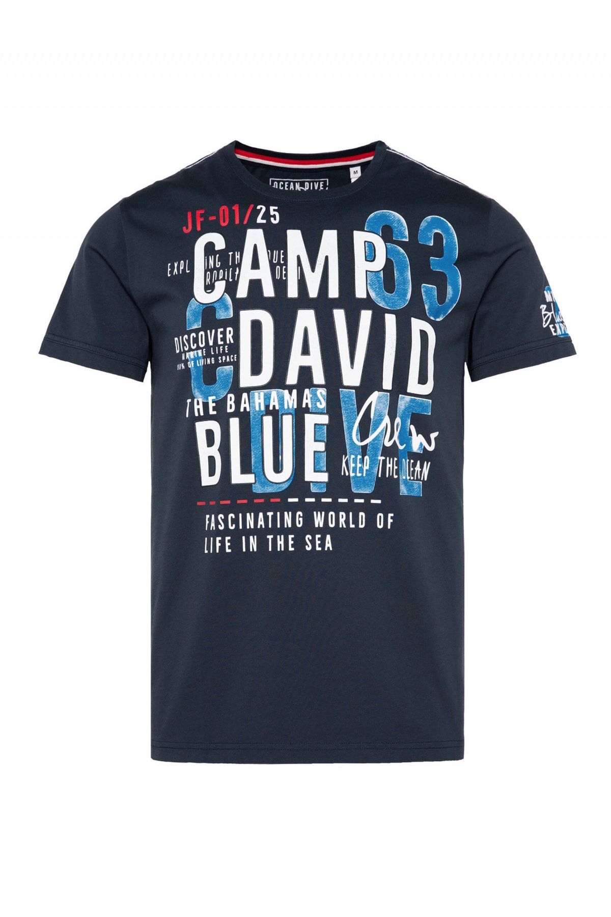 Camp David Shirt Logo aus - Logo mit Artworks Trendyol reiner Rundhalsshirt Baumwolle Prints und
