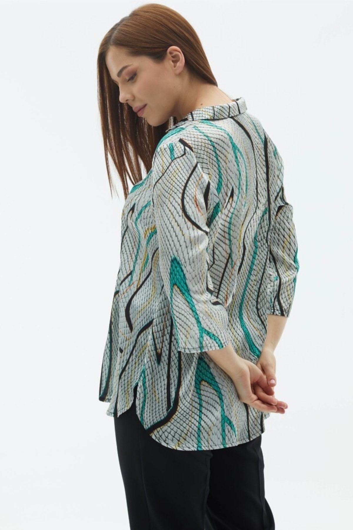 Selen Giyim-Plus Size Shirt Collar Python Pattern Blouse 3
