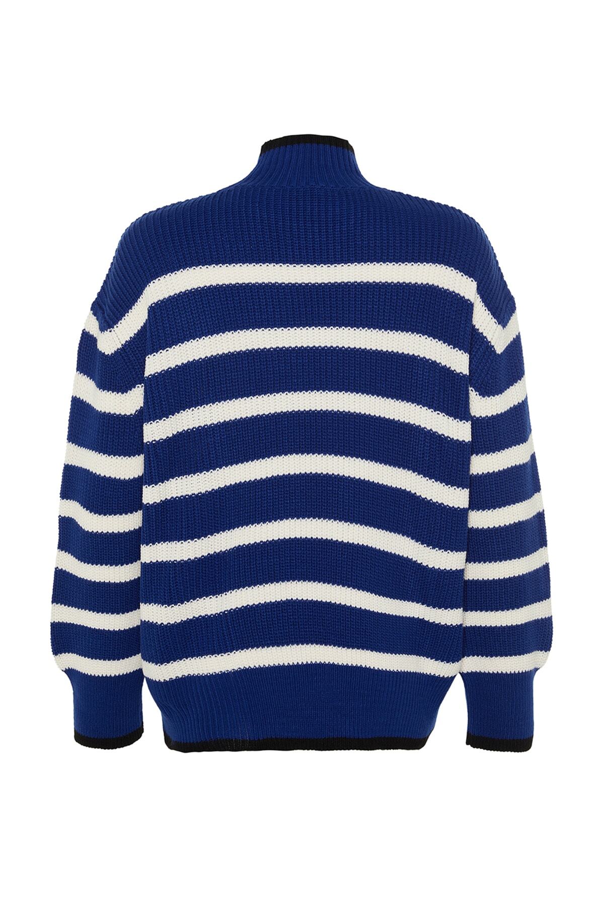 Trendyol Collection-Pulover din tricotaje cu dungi Wide Fit albastru TWOAW23KZ01446 8