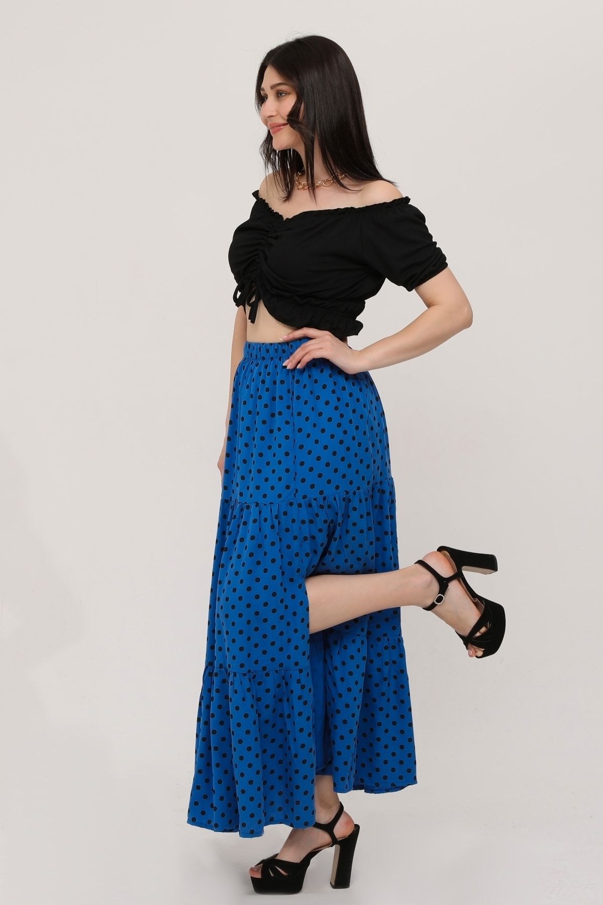 BW TEKST L Long Gypsy Skirt with Side Slits and Viscose Fabric Ruffles