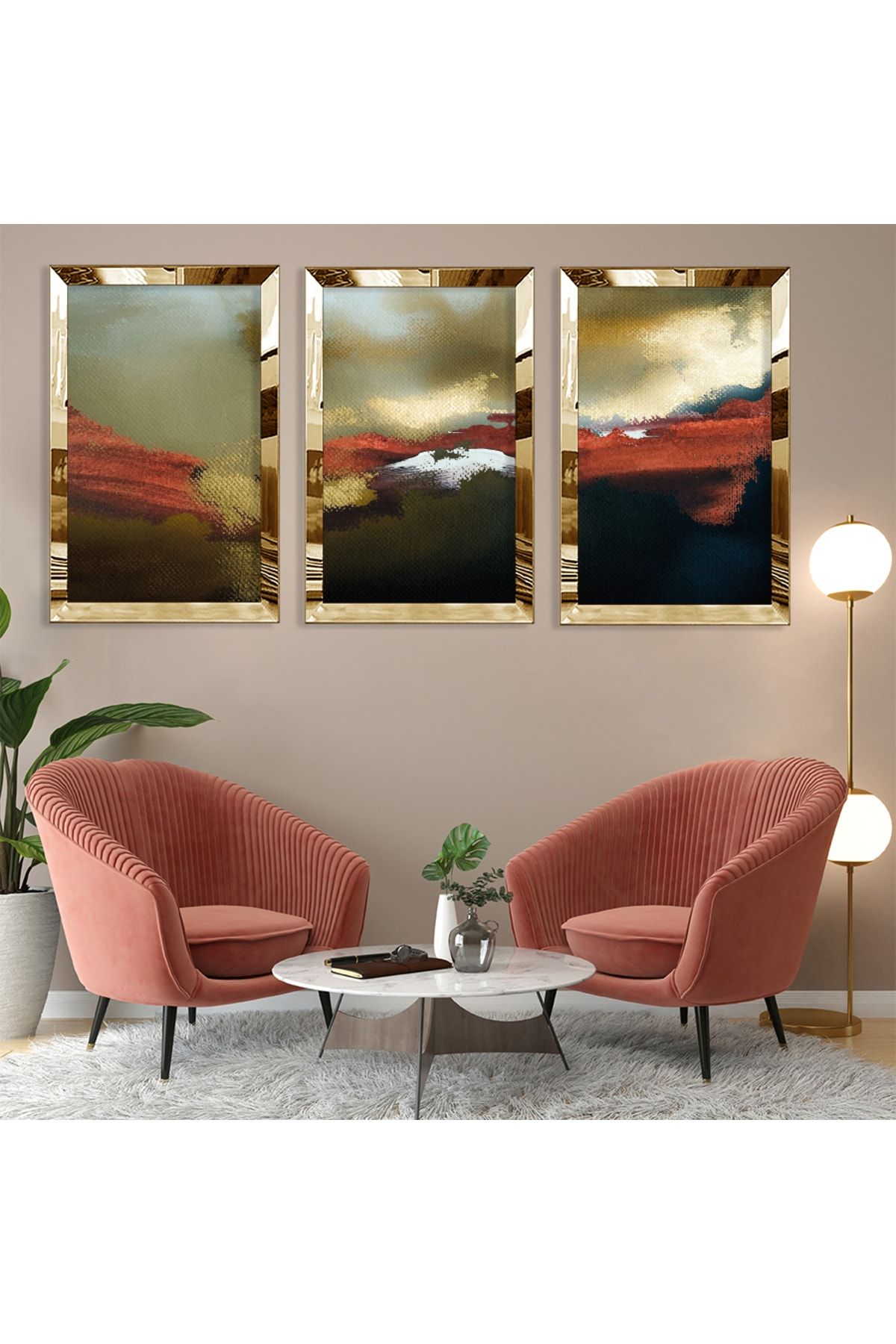 Zevahir Mobilya Dekorasyon Set De Pictură Din Mdf Cu Model Abstract Din Plexiglas Auriu - 20 x 29.7