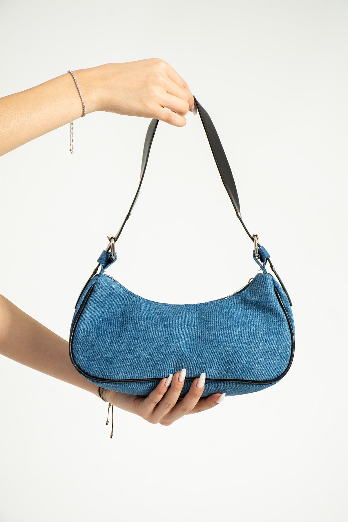 Denim sales baguette bag
