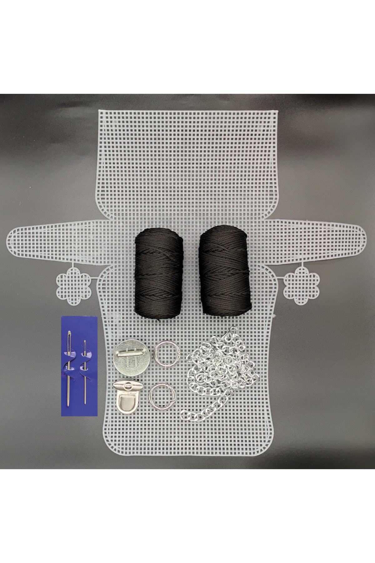 Cansu Tuhafiye Çanta Seti Polyester Makrome Ipi, Çanta Kanvas, Misinalı Iğne, Çanta Zinciri, Tokası, Halkası