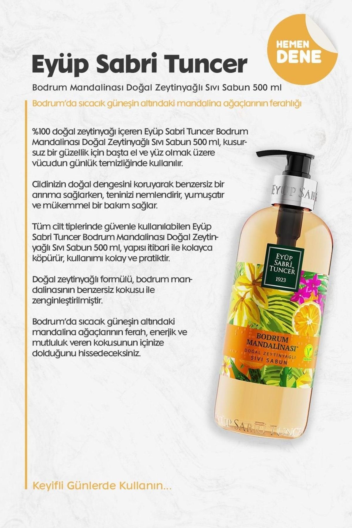 صابون مایع روغن زیتون طبیعی نارنگی بدروم 500 میلی لیتر Eyüp Sabri Tuncer