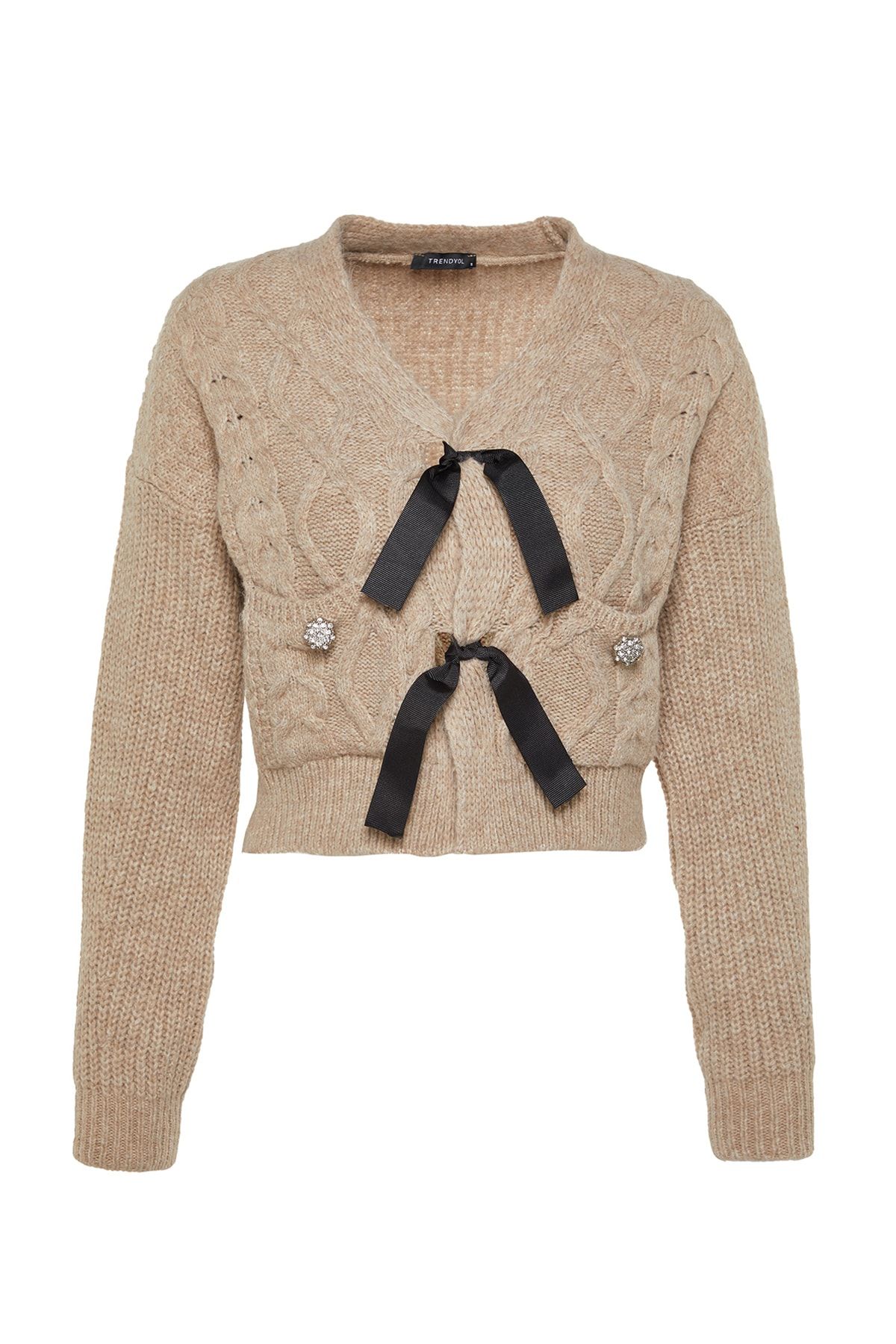 Trendyol Collection-Beige - Weich strukturierter und Schleifendetail-Strickpullover TWOAW22KZ1947 7