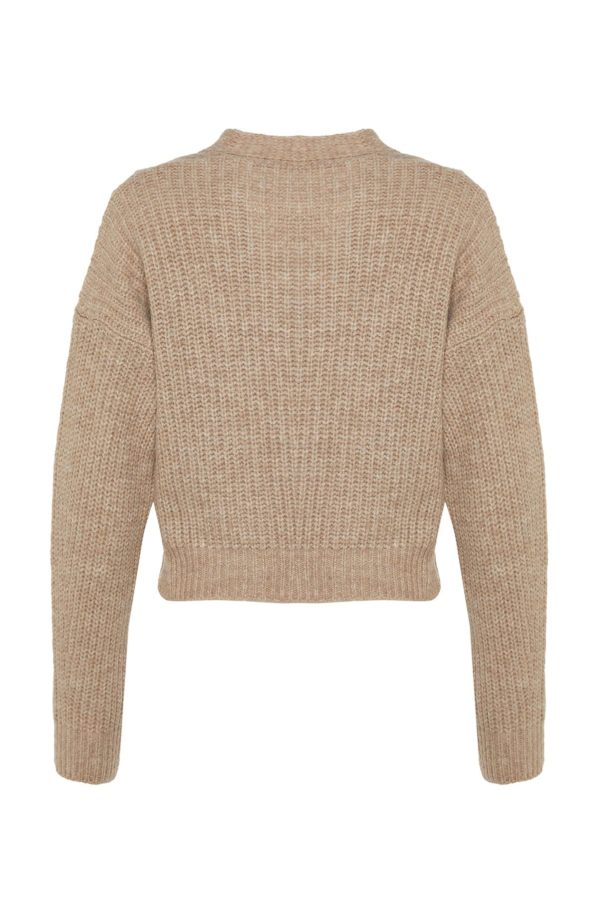 Trendyol Collection-Beige - Weich strukturierter und Schleifendetail-Strickpullover TWOAW22KZ1947 8