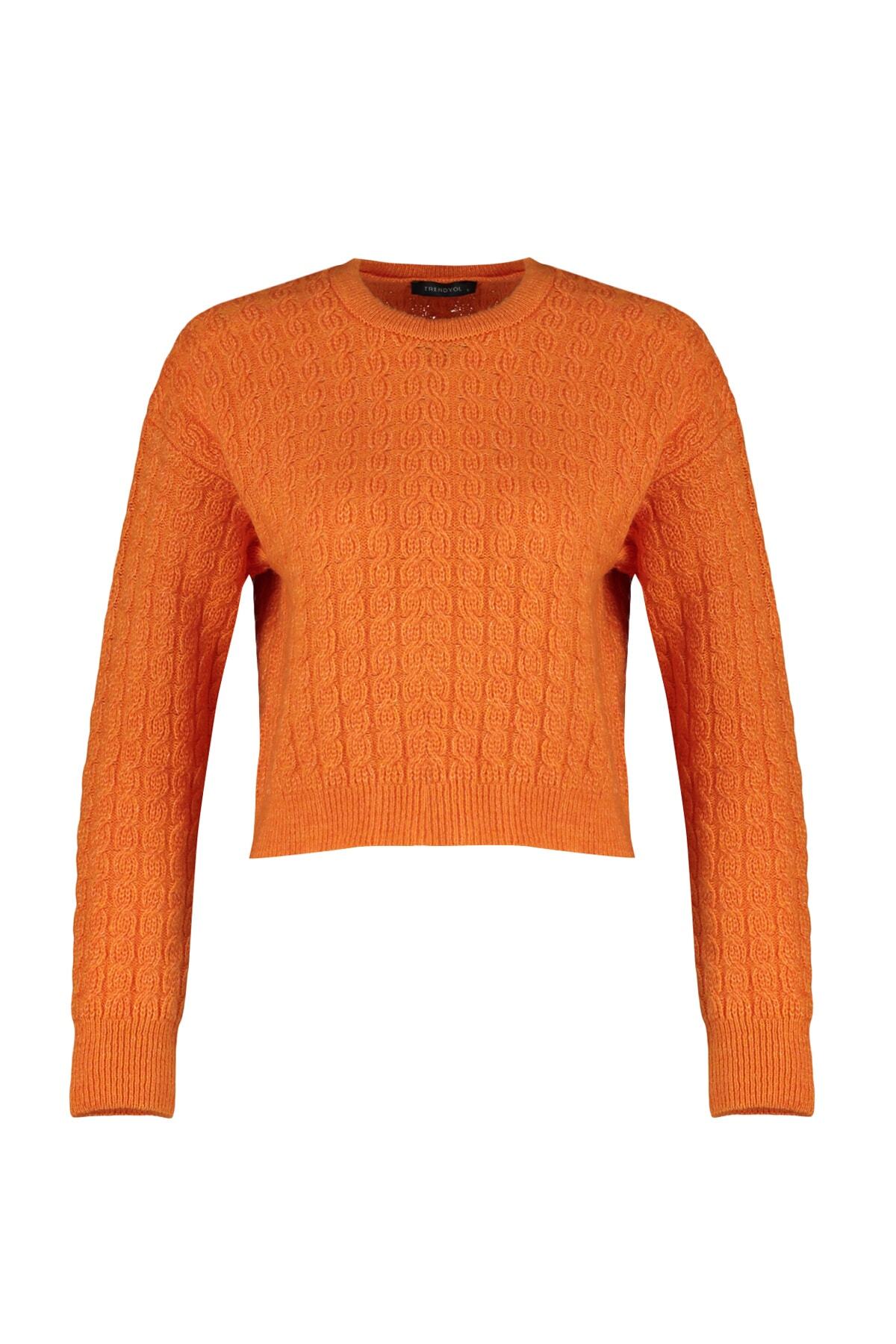 Trendyol Collection-Pulover din tricotaje cu textura moale Crop Orange TWOAW22KZ0242 6