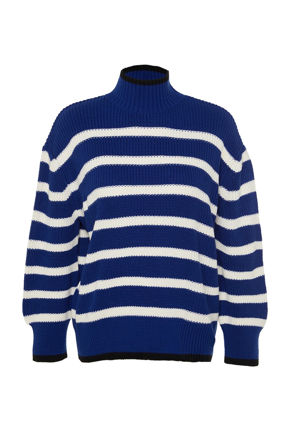 Trendyol Collection-Pulover din tricotaje cu dungi Wide Fit albastru TWOAW23KZ01446 6