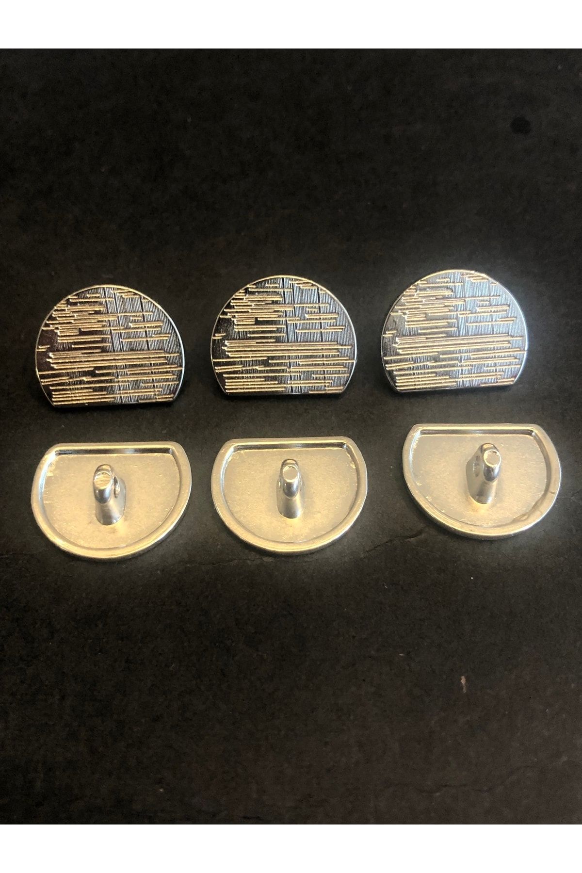 aensia-Silver Striped Semicircle Button 28 Length Metal Button Coat Trench Jacket Jacket Button-Pack of 6 Buttons 2